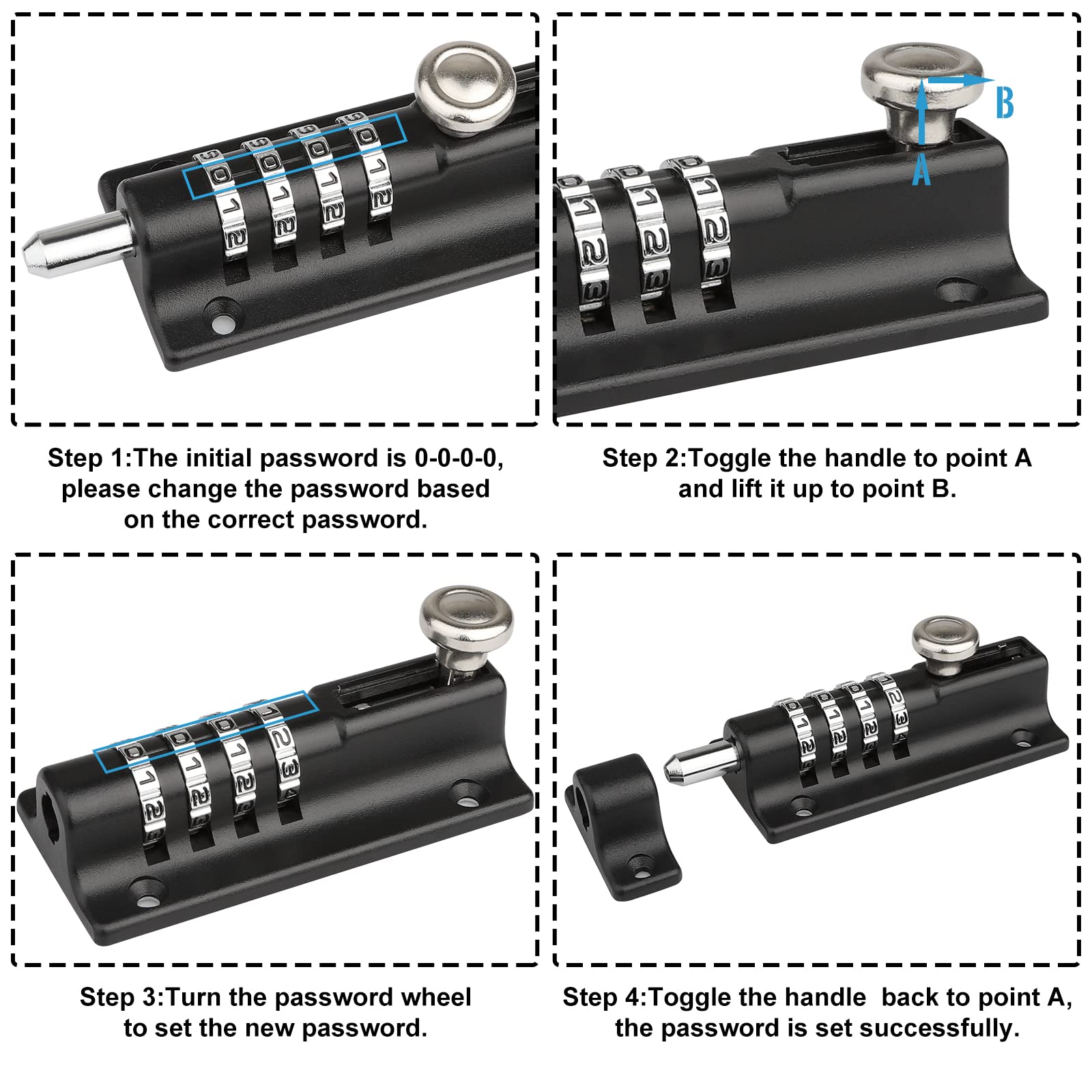 Spopal 4-Digit Combination Backyard Door Lock - 120mm Weatherproof Keyless Gate Lock, Resettable Solid Zinc Alloy Bolt Lock for Wooden Fence & Outdoor Shed | Secure Your Garden, Patio & Storage Areas