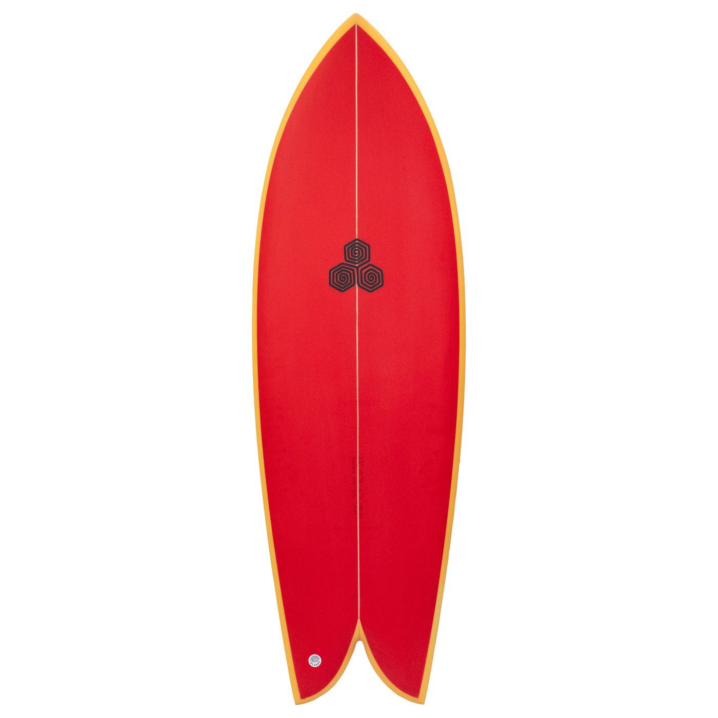 Channel Islands Febs Fish 6'1 Surfboard with PU Core & Futures Fins - Red/Yellow Design for Performance Surfing & Wave Riding