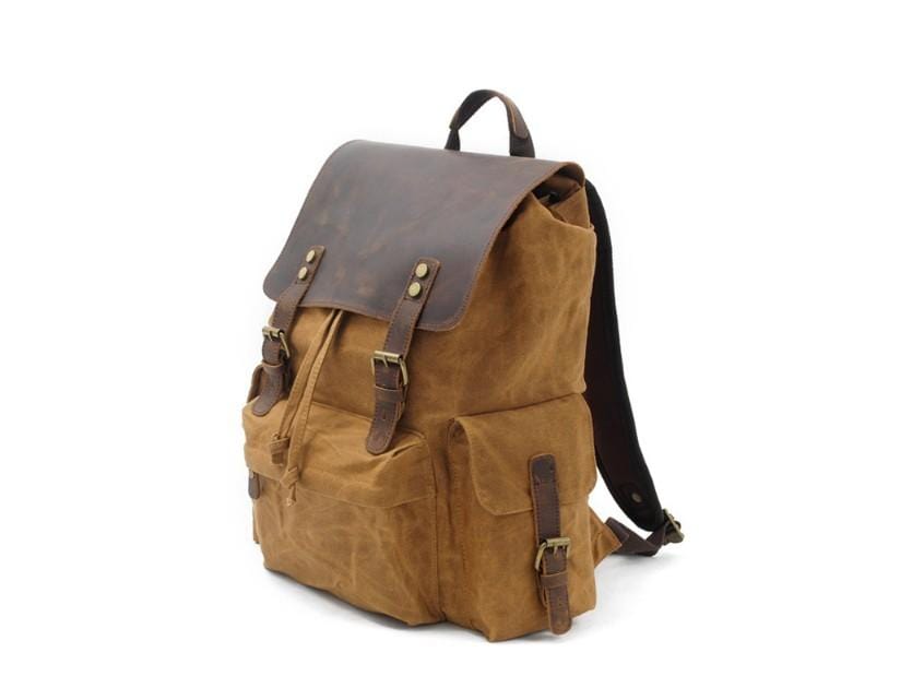 Durable Canvas & Leather Travel Backpack - Waterproof Rucksack Bag for Men & Women - Perfect for Hiking, Camping, Business Trips & Daily Commute