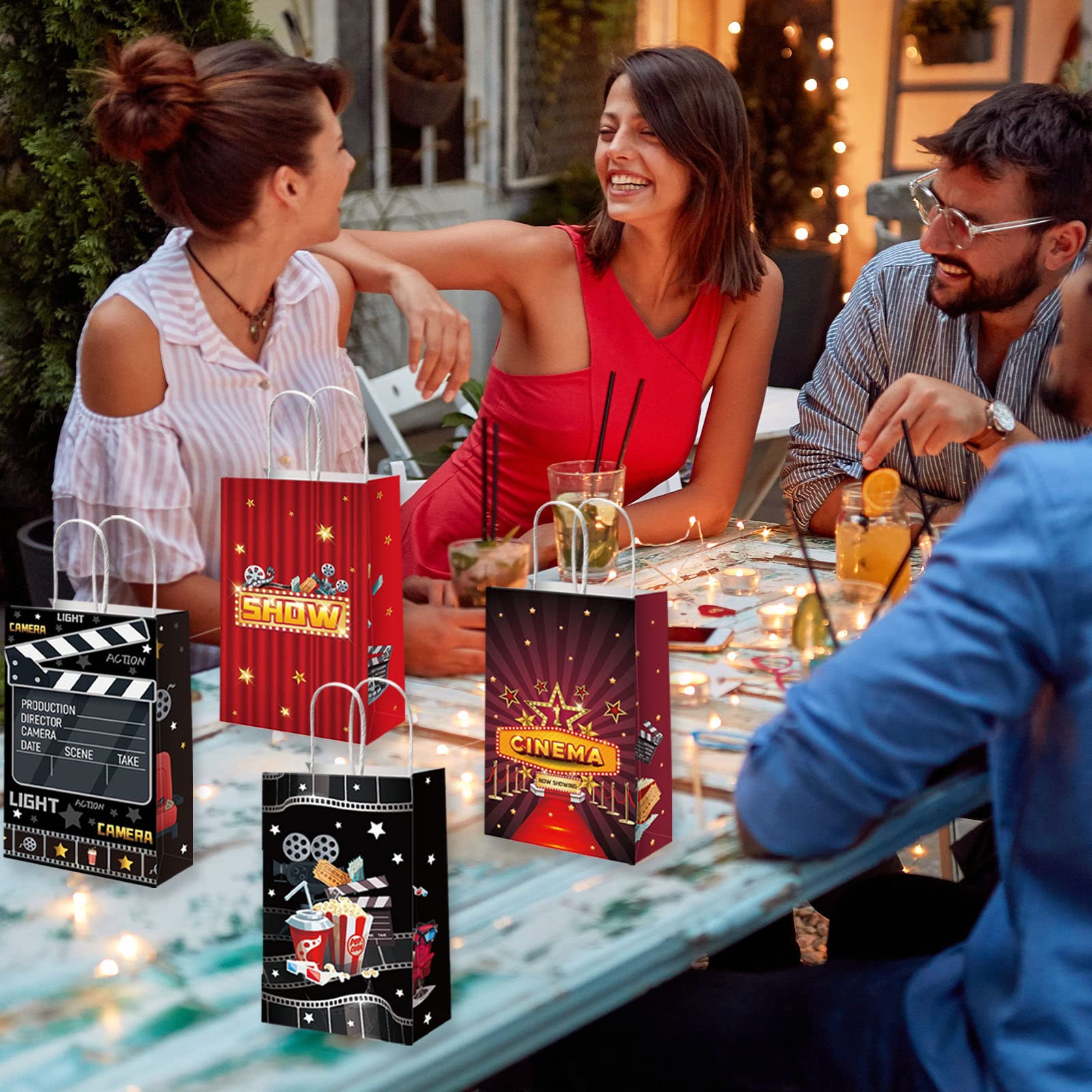 12-Piece Movie Night Party Favor Bags - Now Showing Themed Treat Bags for Candy & Goodies (8.34