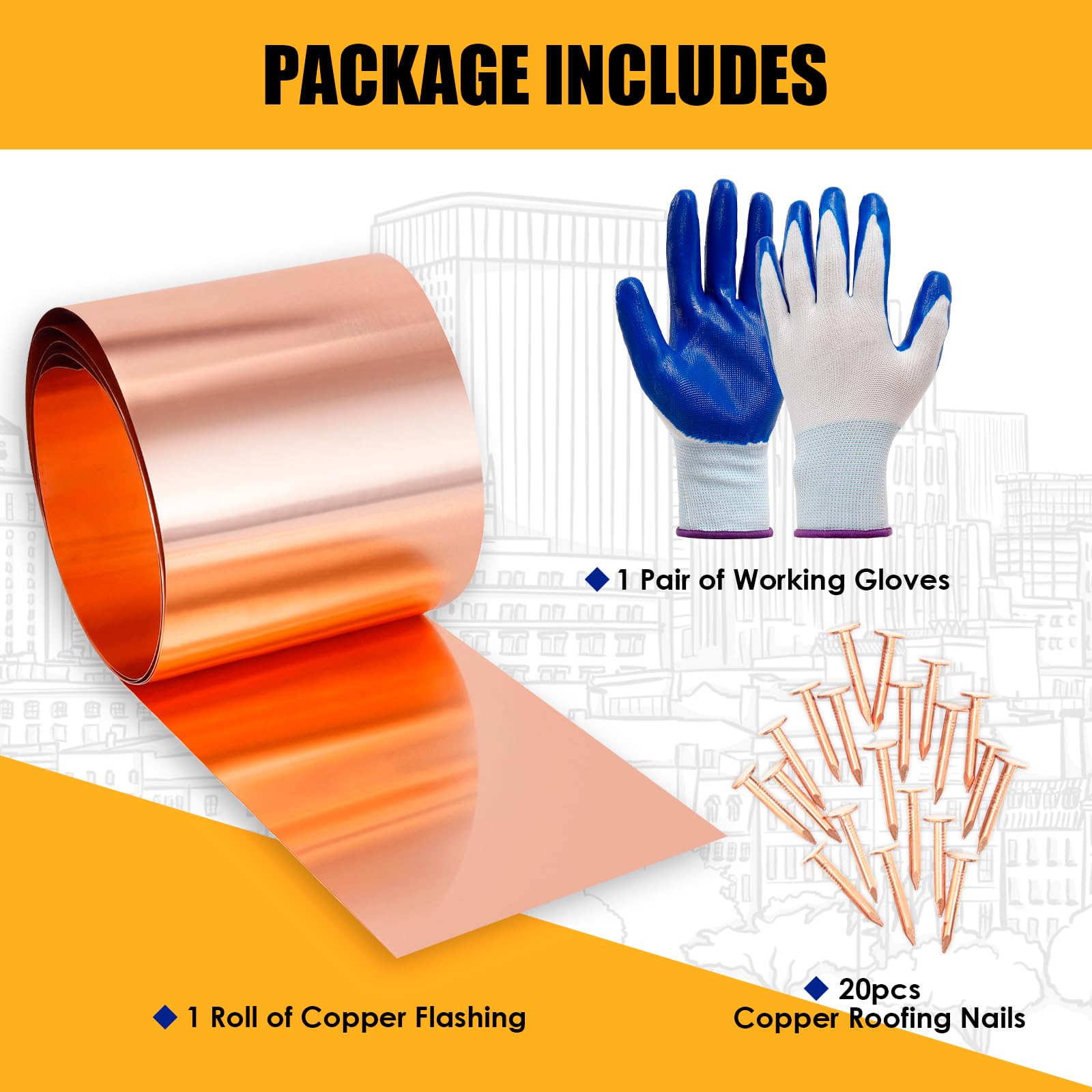 Premium 28 Gauge Copper Flashing Roll (0.012”/0.3mm Thick, 6in x 10ft) - ASTM B152 99.95% Pure Copper Sheet for Roofing, DIY Projects & Contractors - Ideal for Roof Repairs, Chimney Flashing & Home Renovations