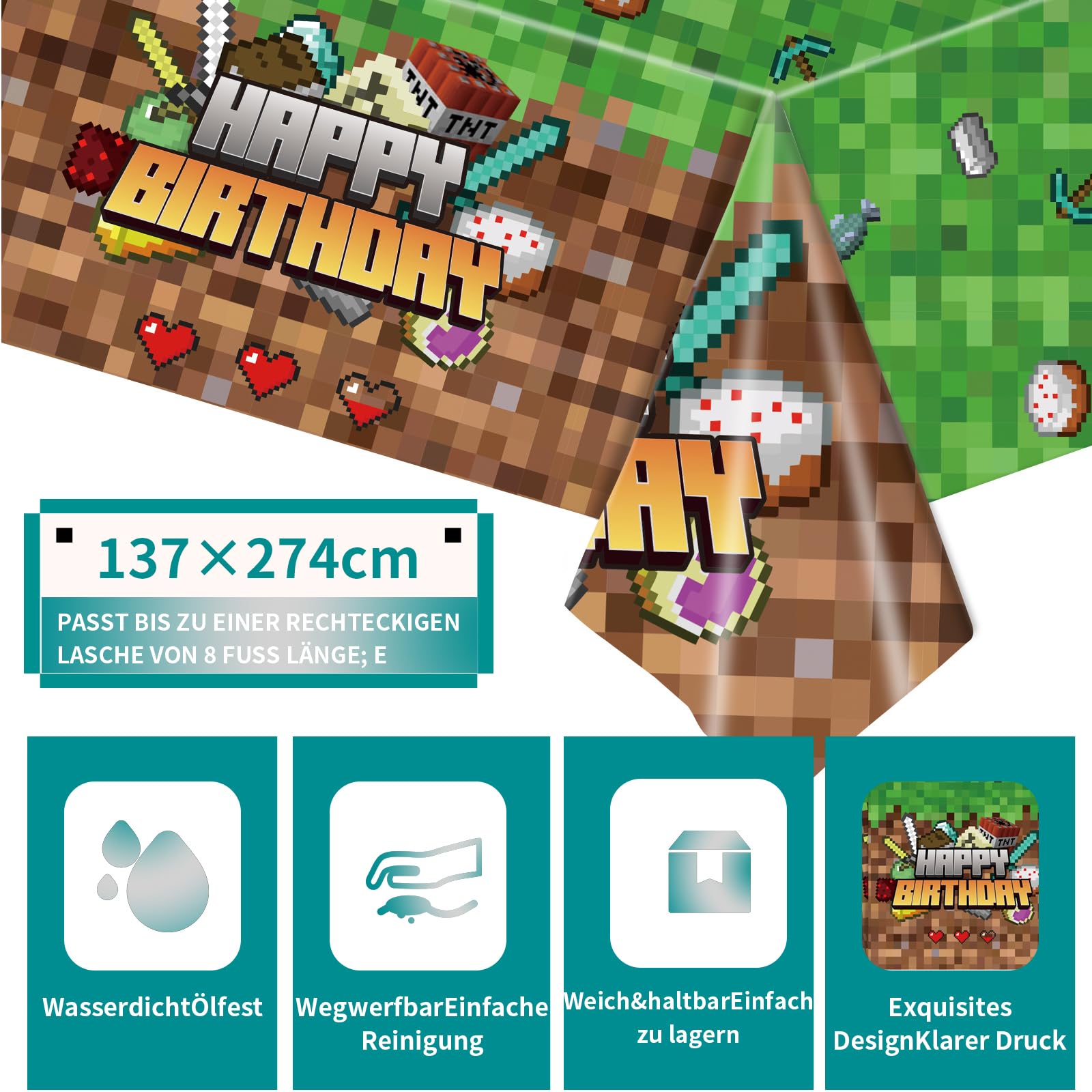 Best Minecraft Birthday Decorations for 8 Year Old Girls - Themed Balloons, Garland & Cake Topper Set - Perfect for Gamer Parties, Miner-Themed Celebrations & Kids' Birthday Decor