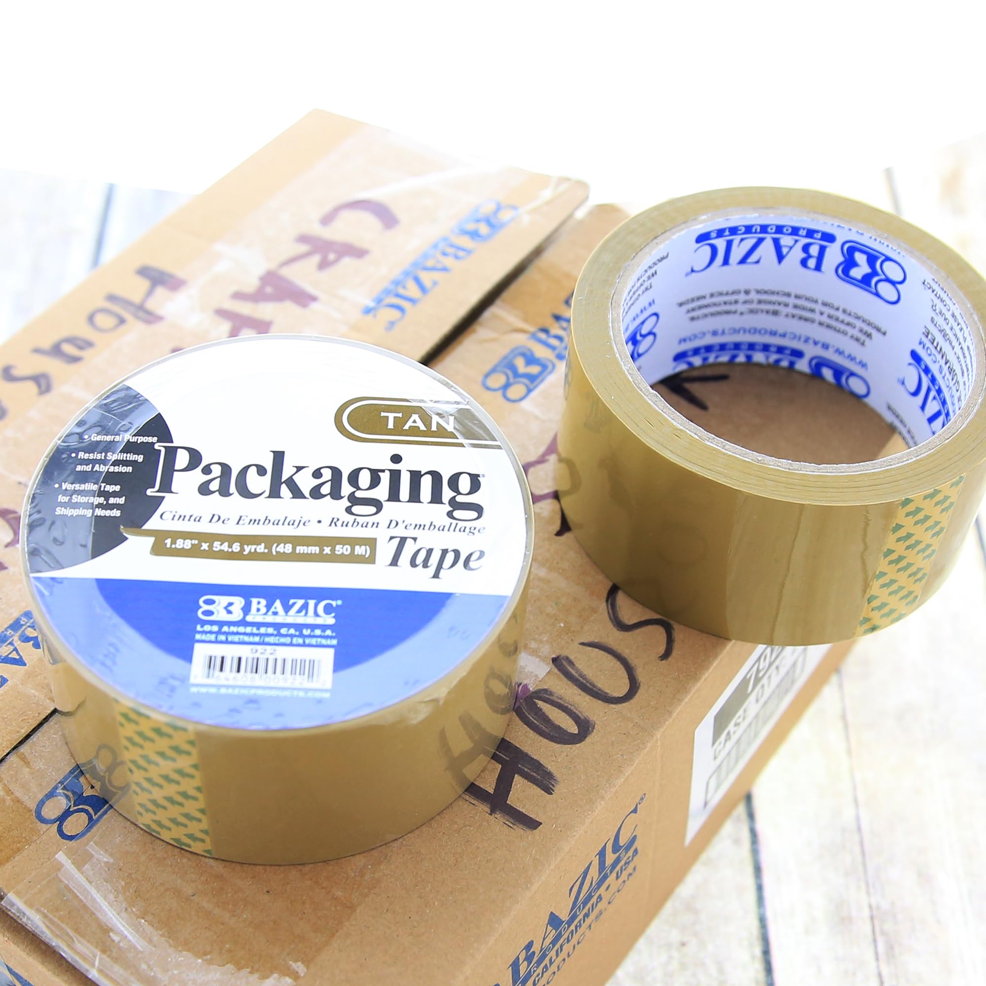 BAZIC 1.88 Inch X 54.6 Yards Heavy Duty Tan Packing Tape for Shipping Boxes, Moving & Storage - Strong Adhesive Kraft Paper Tape for Secure Packaging