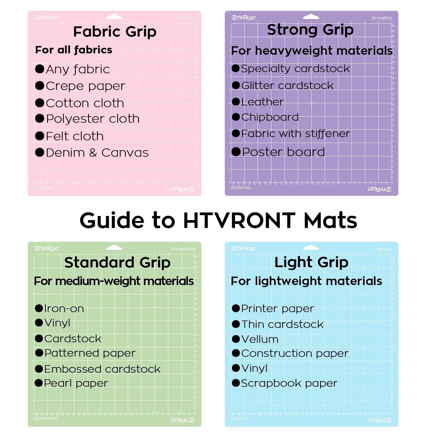 HTVRONT 8-Piece Cutting Mat Set for Cricut - 12x12 Inch Standard, Light, Strong & FabricGrip Mats - Compatible with Cricut Maker 3, Maker, Explore 3, Air 2 & One - Perfect for Vinyl, Paper, Fabric & DIY Craft Projects