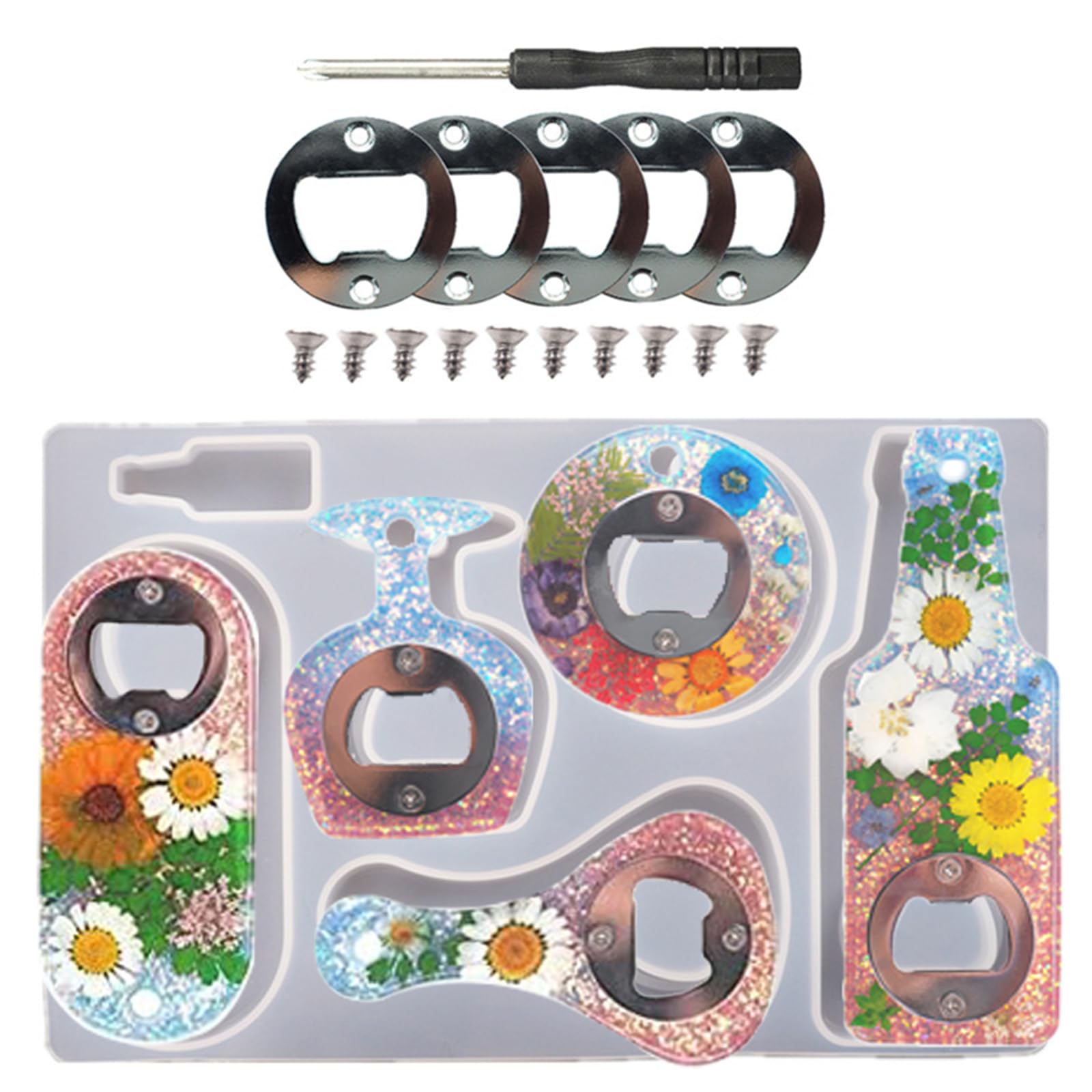 Epoxy Resin Bottle Opener Mold Kit - DIY Beer Opener Silicone Molds for Jewelry Making & Crafting - Perfect for Home Bars, Parties & Unique Gifts (6-Piece Set)