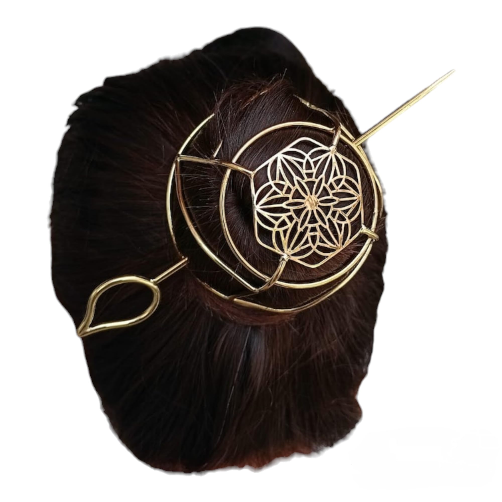 Elegant Brass Hair Bun Cage with Hair Fork - Gold Hair Clip for Thin Hair, Secure Bun Holder & Spiral Hair Pin - Women's Styling Accessories for Weddings, Parties & Everyday Elegance