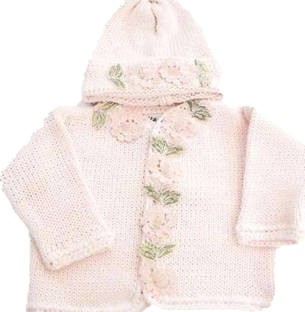 Pink Cotton Knit Crochet Cardigan & Hat Set with Floral Ribbons - Cozy Winter Outfit for Women & Girls | Perfect for Christmas Gifts, Photo Shoots & Casual Wear
