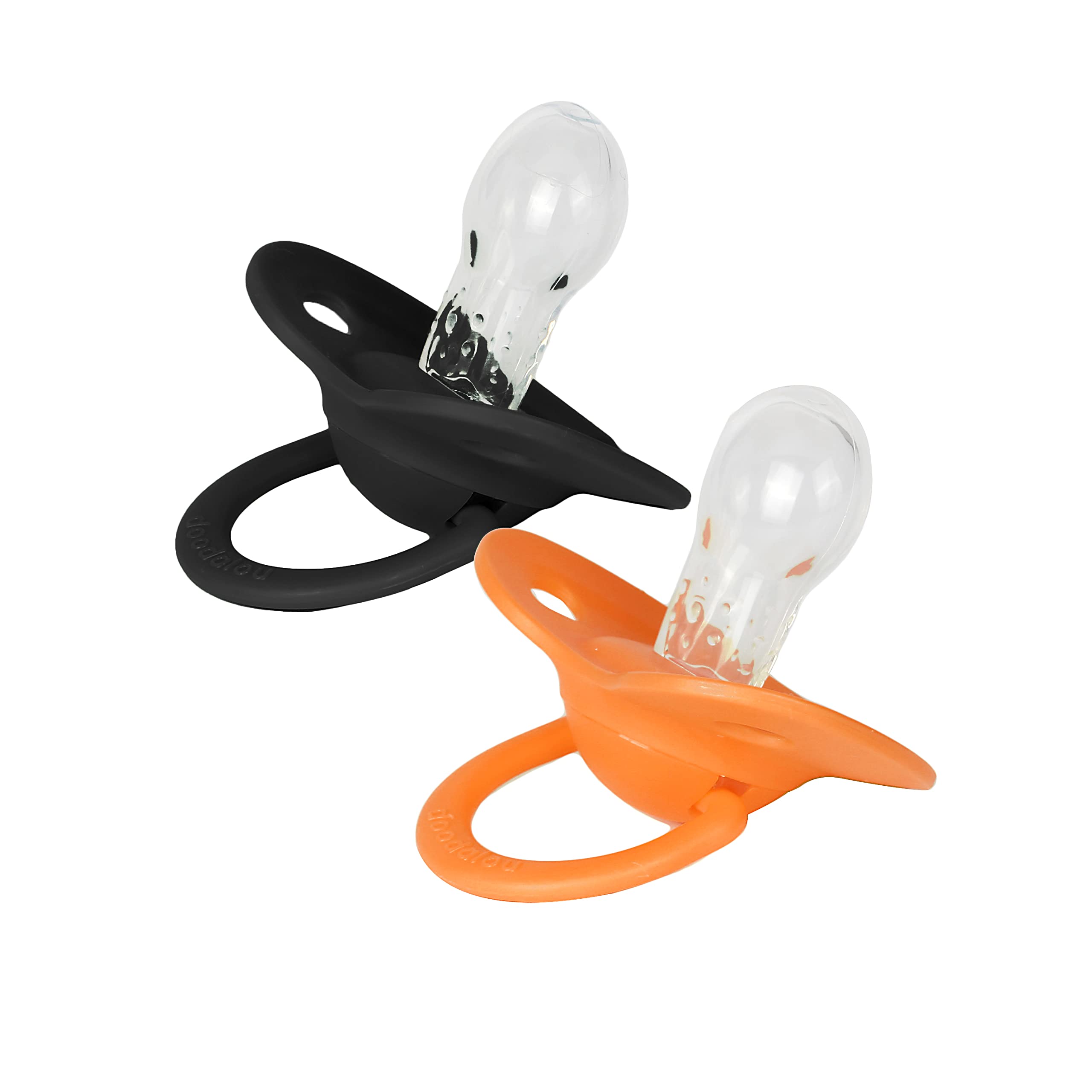 **2-Pack Silicone Baby Pacifiers – 100% Medical Grade, Safe & Hygienic Newborn Teething Relief – Dishwasher Safe, Black & Orange – Perfect for Daycare, Travel & Soothing Fussy Babies**