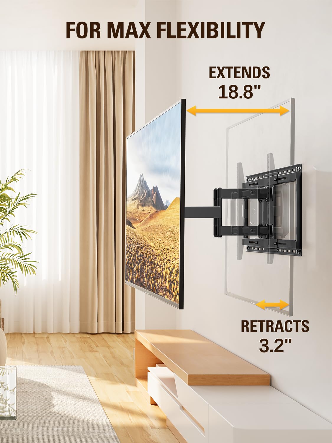 Mounting Dream Full Motion TV Wall Mount for 42-86 Inch TVs - Dual Articulating Arms, Easy Centering, Max VESA 600x400mm, Holds 132 lbs - Perfect for Living Room, Bedroom & Home Theater (Model MD2198)