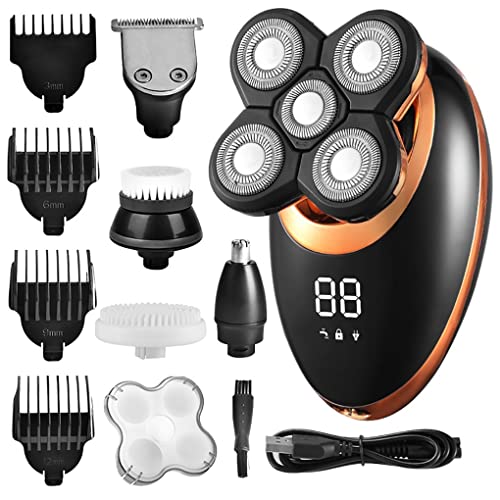 5D Floating Electric Razor for Men - Beard & Hair Trimmer with LCD Display, Nose Hair Trimmer, Golden (Package A) - Perfect for Travel, Daily Grooming & Professional Styling