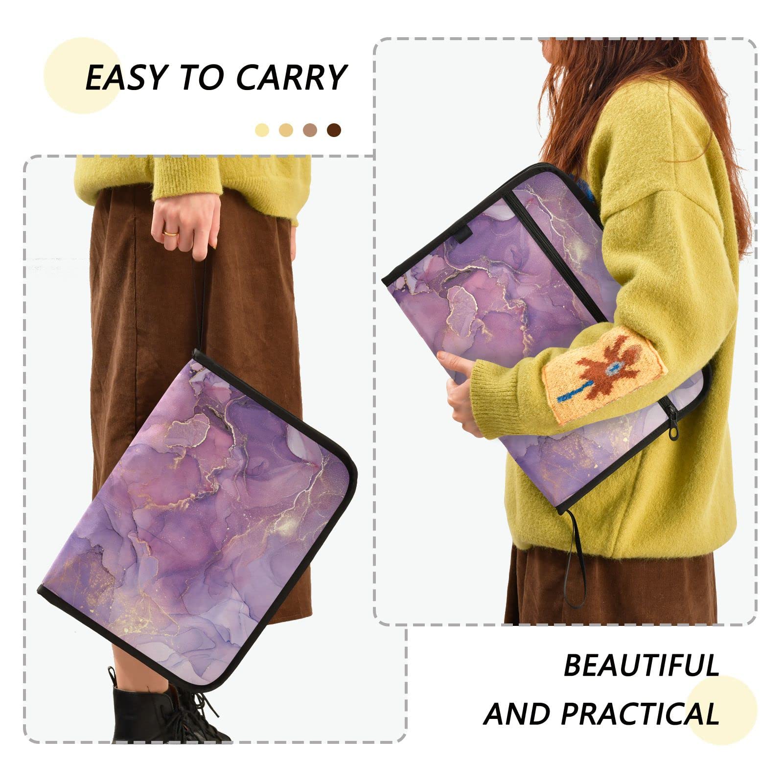 Kcldeci 13 Pocket Expanding File Folder - Purple Marble Accordion Organizer with Zipper Closure for A4/Legal Documents | Perfect for Office, School & Home Organization