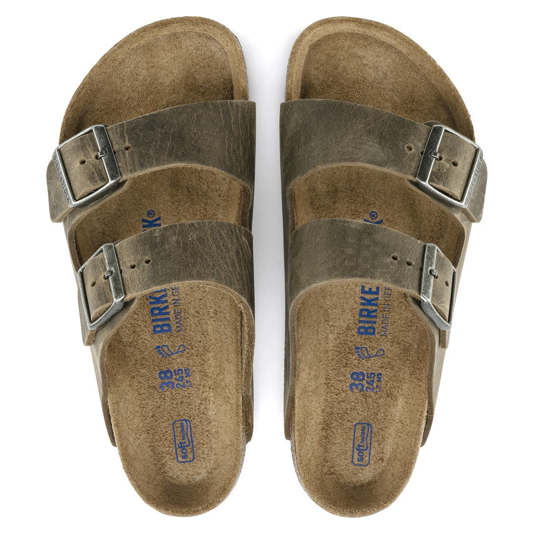 Arizona Soft Footbed Oiled Leather Sandals for Women - Comfortable Faded Khaki Casual Shoes | Perfect for Summer, Beach, and Everyday Wear