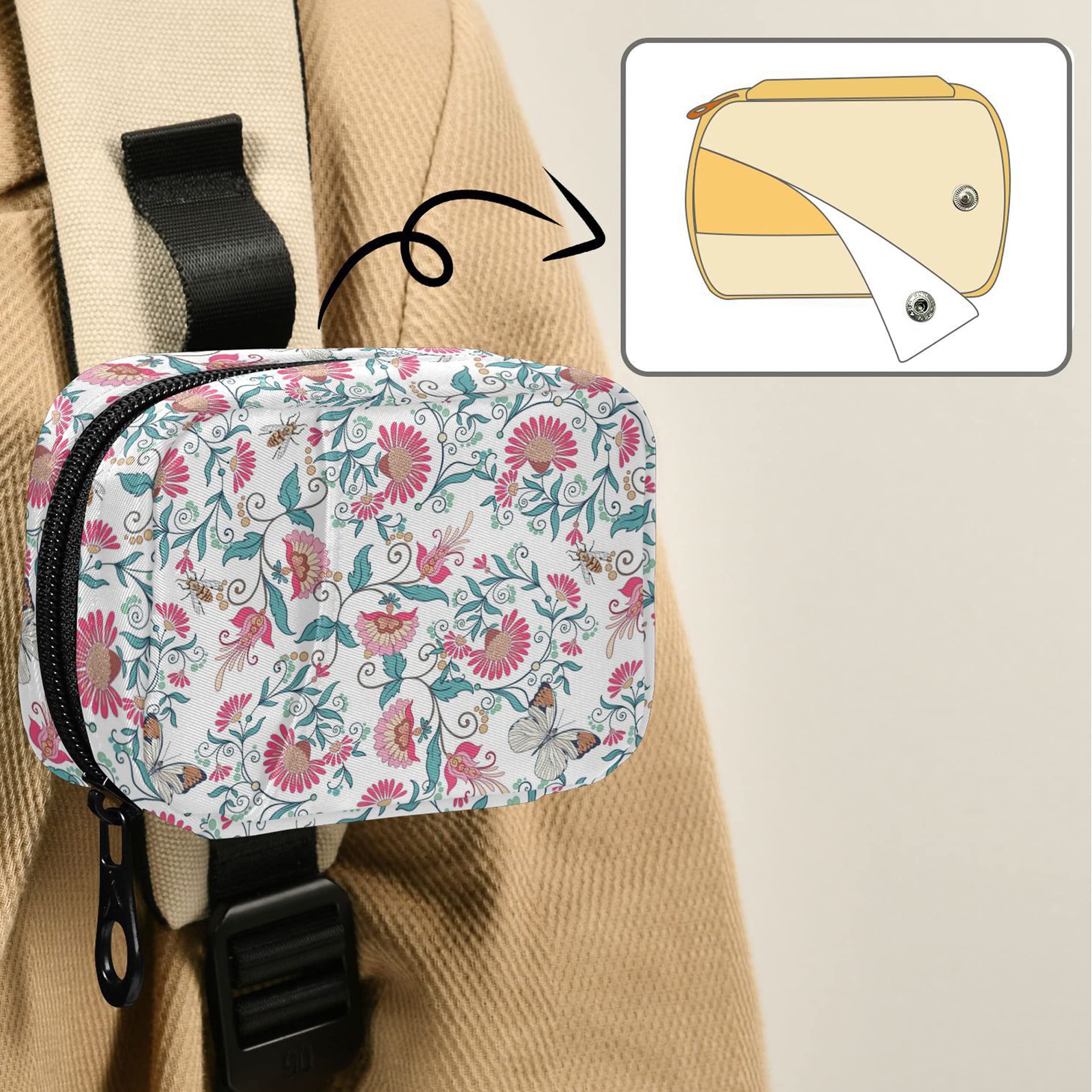 7 Day Travel Pill Organizer - Naanle Paisley Floral Butterfly Pill Box with Zipper | Portable Weekly Vitamin Case for Supplements & Medications | Perfect for Travel, Home & Daily Use