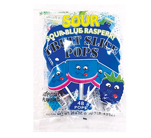 Sour Blue Raspberry Fruit Slices Candy - 48 Count Sour Pops for Kids Party Favors, Halloween Treats & Movie Night Snacks