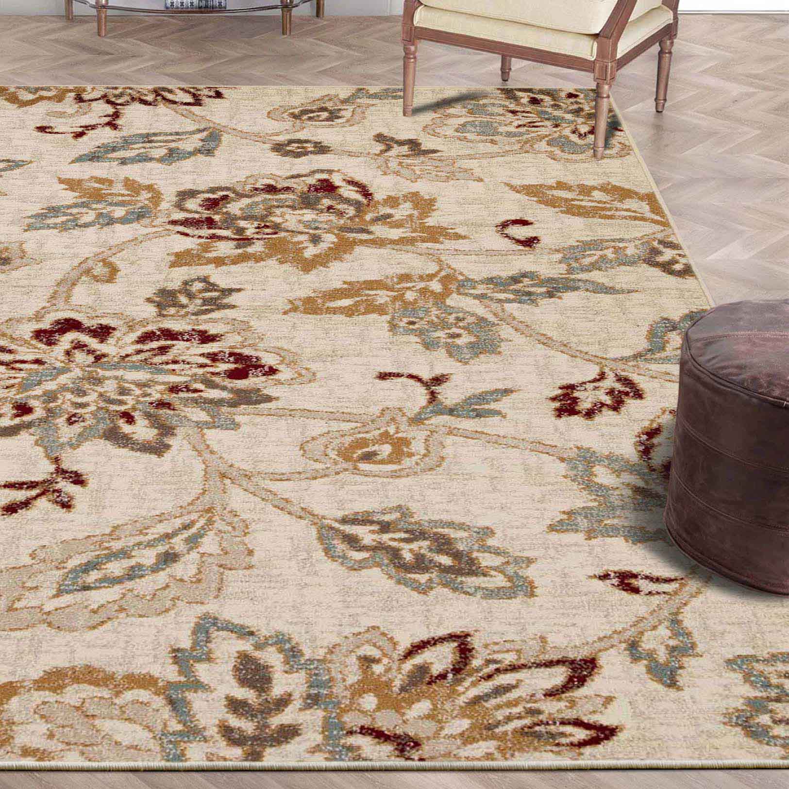 Jacobean Floral Modern Farmhouse Indoor Area Rugs & Runner Rugs - Soft Non-Slip Living Room Bedroom Decor for Cozy Home