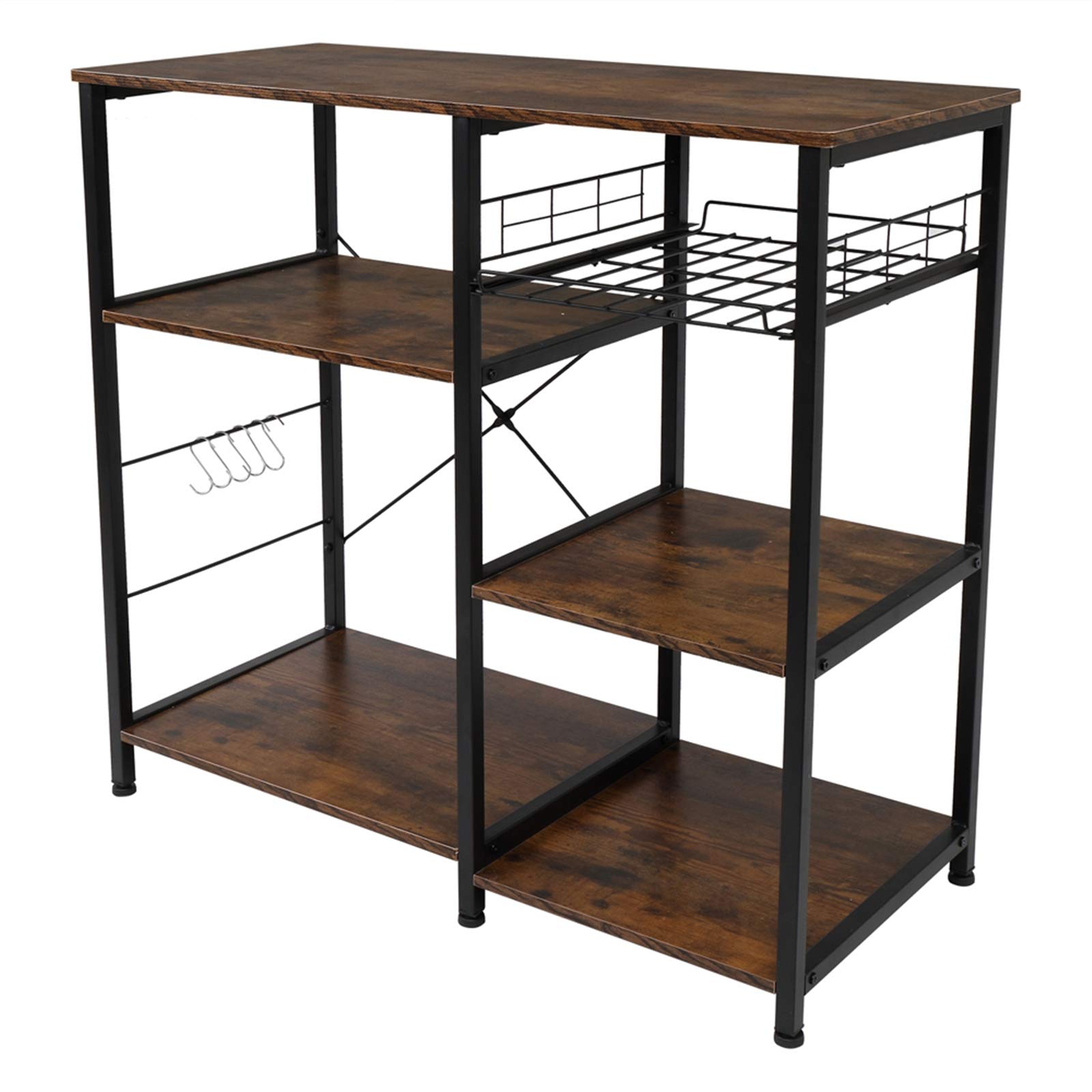 3-Tier Industrial Kitchen Baker's Rack - Black Metal Microwave Stand with Storage Shelves for Oven, Spices & Cookware - Perfect for Small Kitchen, Pantry Organization & Baking Workstation