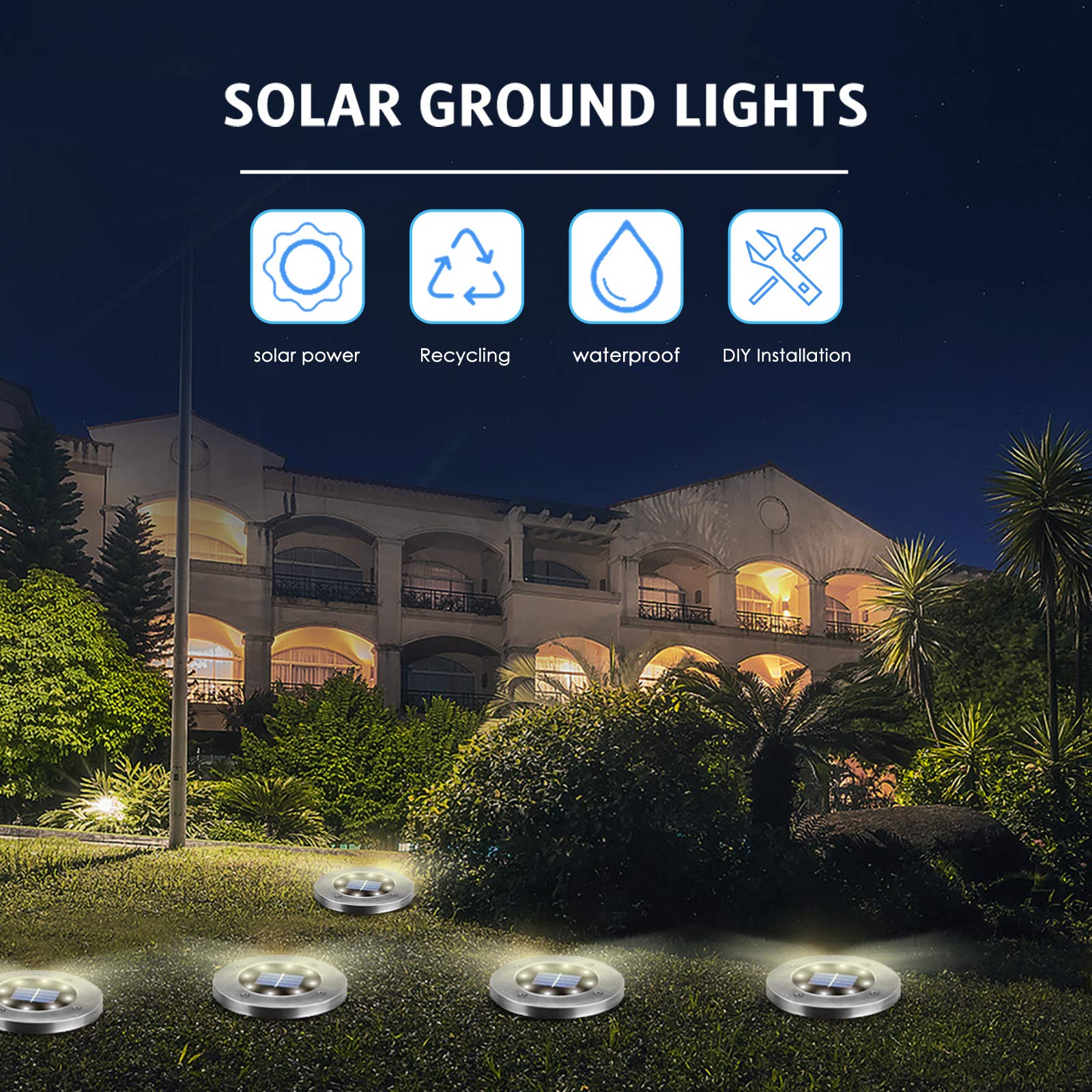 12 Pack Solar Lights Outdoor Waterproof - Solar Garden Lights for Pathway, Yard, Lawn, Driveway, Deck & Walkway (White Light) | Energy-Efficient Landscape Lighting for Patio & Outdoor Decor