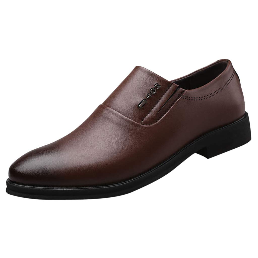 IQYU Men's Yellow & Black Leather Casual Shoes - Lace-Up Business & Wedding Dress Shoes for Outdoor & Formal Occasions - Size 42