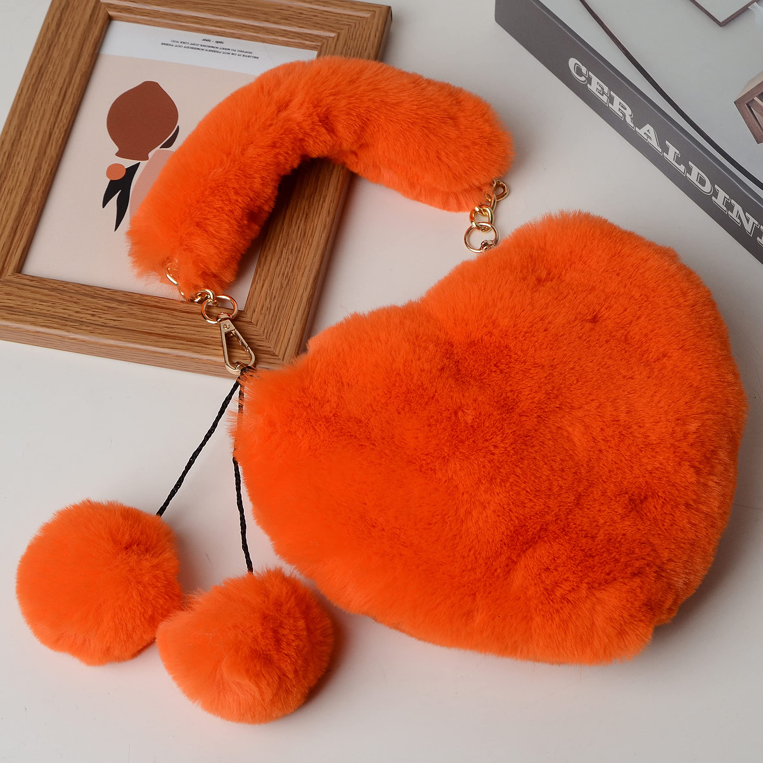 Rejolly Furry Heart Shaped Purse for Women & Girls - Soft Fluffy Faux Fur Small Shoulder Bag Clutch - Perfect for Parties, Date Nights & Casual Outings