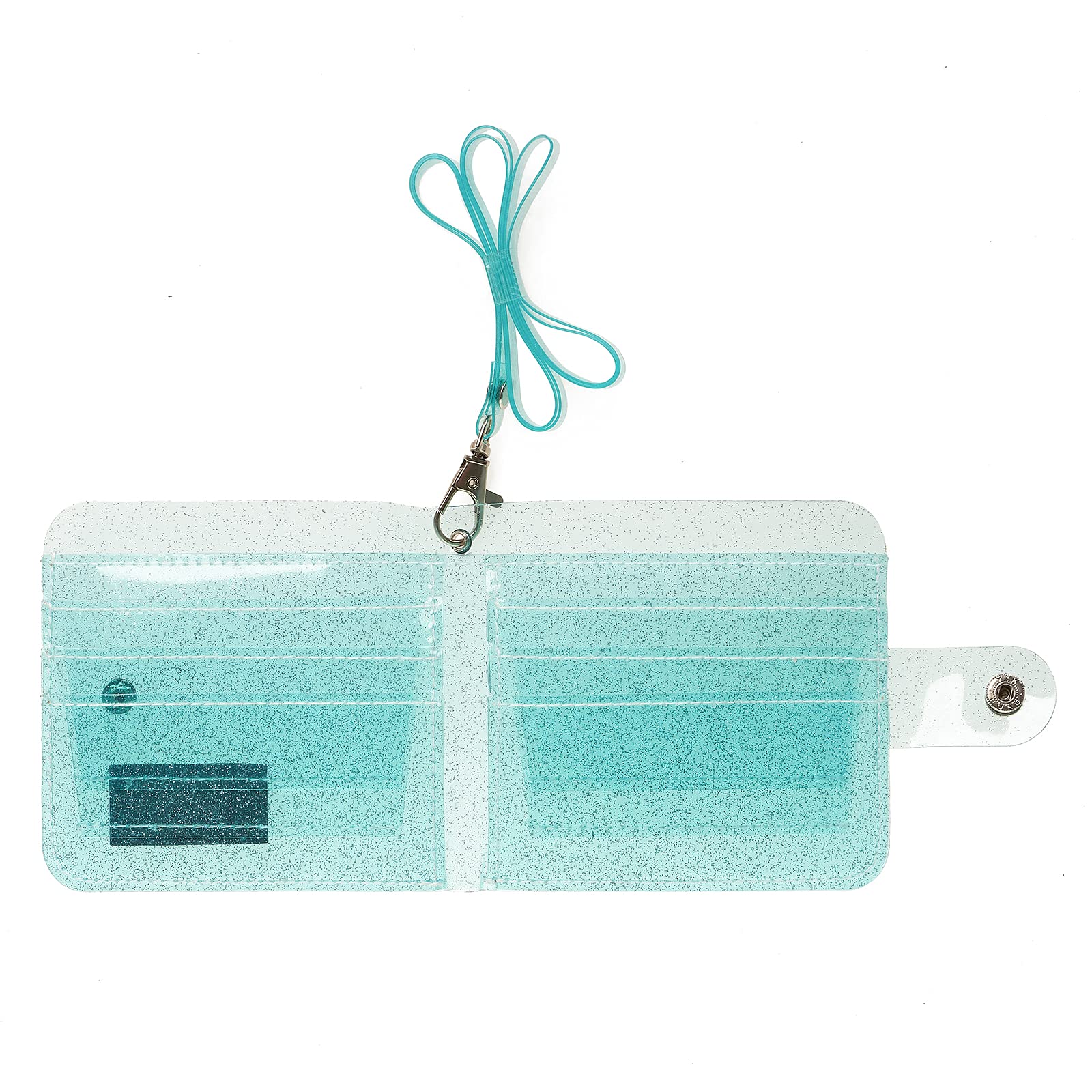 Clear PVC Glitter Card Holder Wallet for Women - Transparent ID Case with Neck Lanyard, Cash Coin Pocket & Photo Sticker Storage (Blue) | Perfect for Travel, Work, and Everyday Use