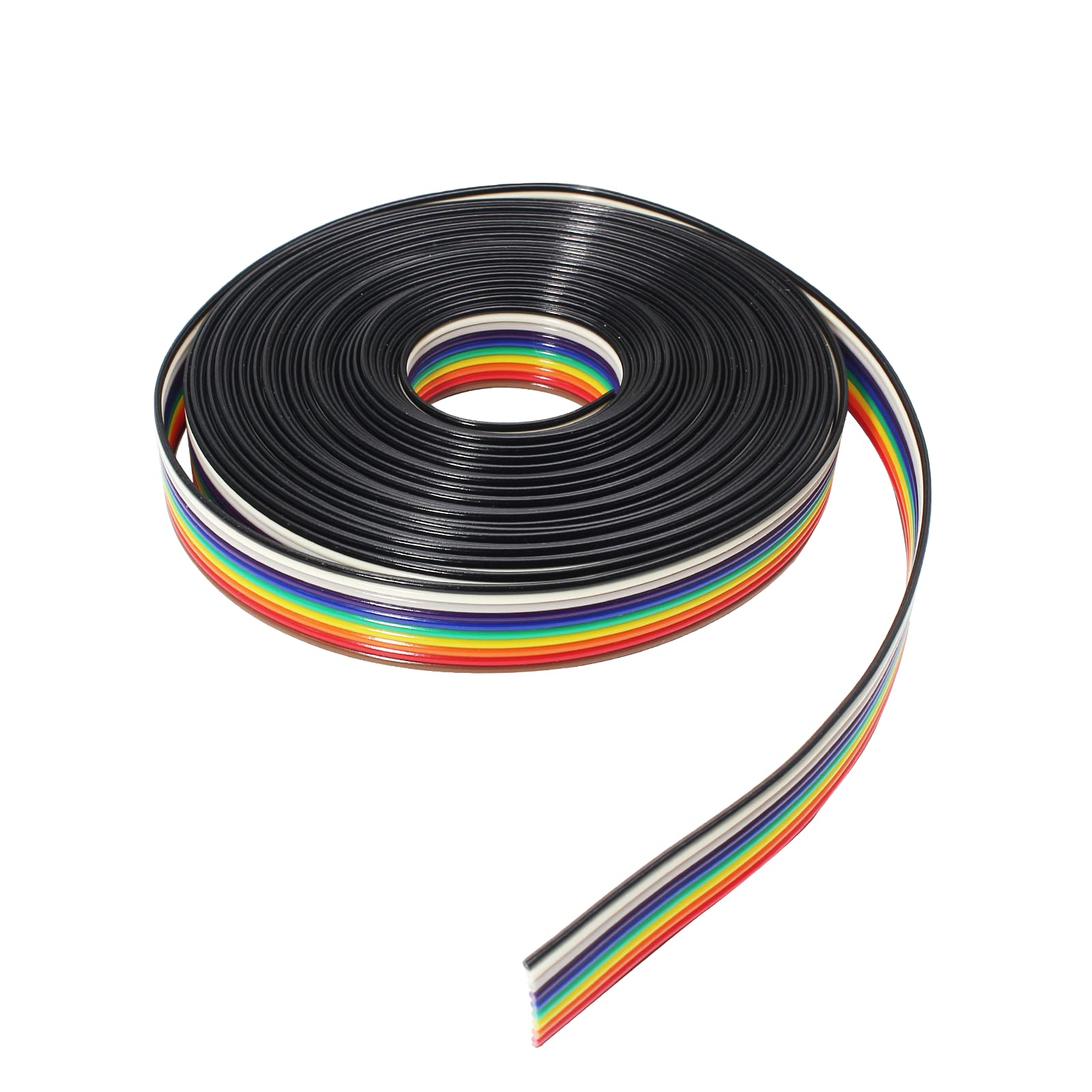 Rainbow Color IDC Ribbon Cable 10-Wire 16ft/5m - 2.54mm Pitch Connectors for Computer Electronics, DIY Projects & Home Appliances Wiring
