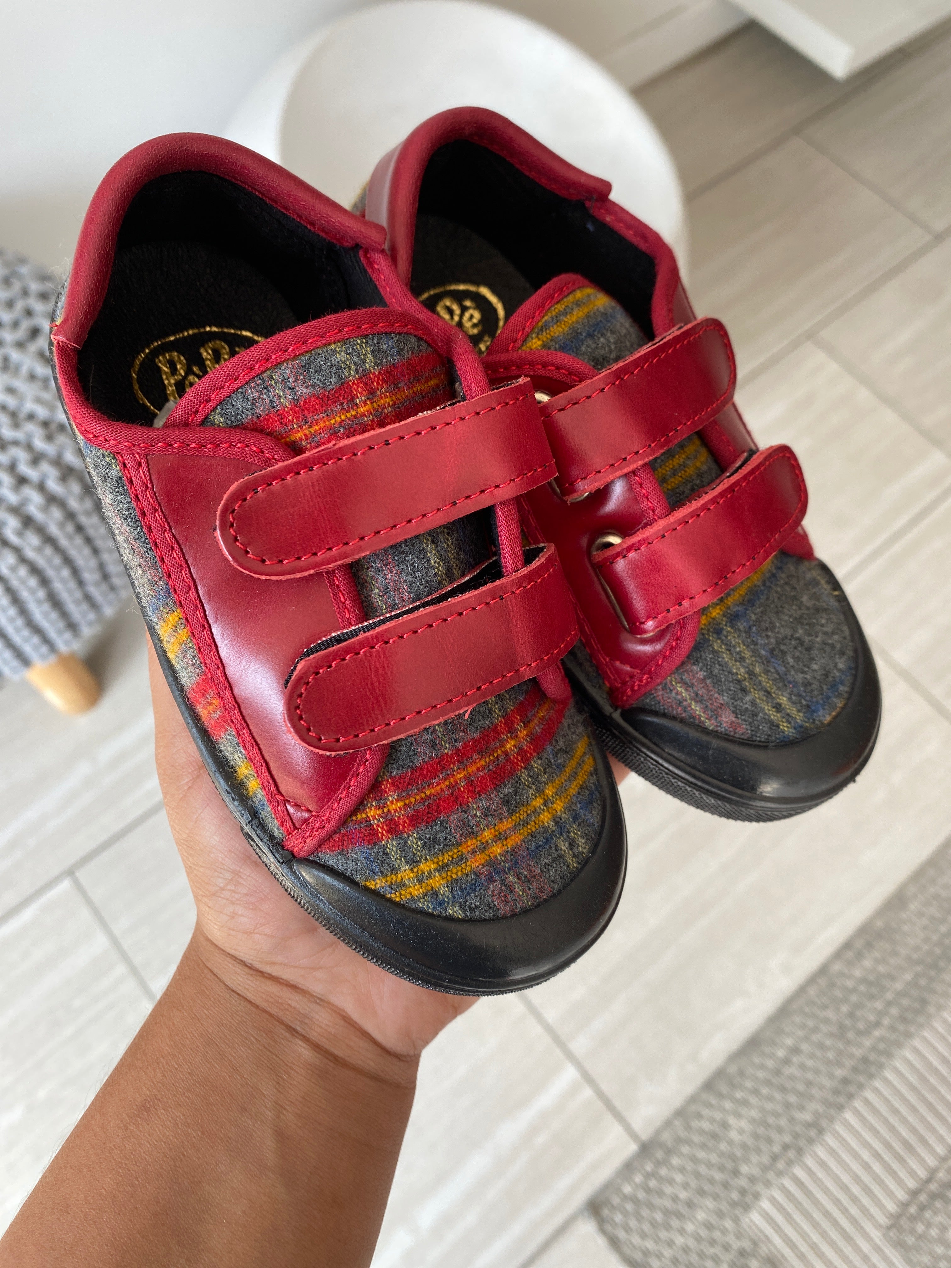 Pepe Red Plaid Velcro Sneakers for Men - Comfortable Slip-On Casual Shoes for Walking, Running & Daily Wear | Trendy Street Fashion Footwear