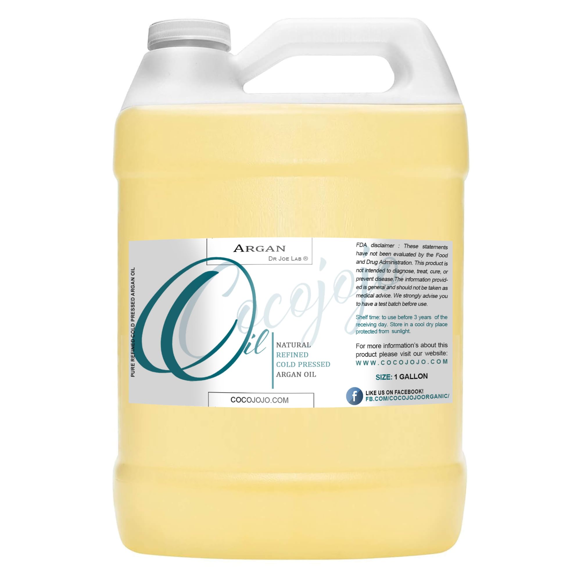 Dr Joe Lab Refined Argan Oil - 128 oz (1 Gallon) Pure Cold-Pressed Moroccan Oil for Skin, Hair, Beard & Nails Care - Unscented Cosmetic Grade for DIY Beauty Products, Massage & Aromatherapy