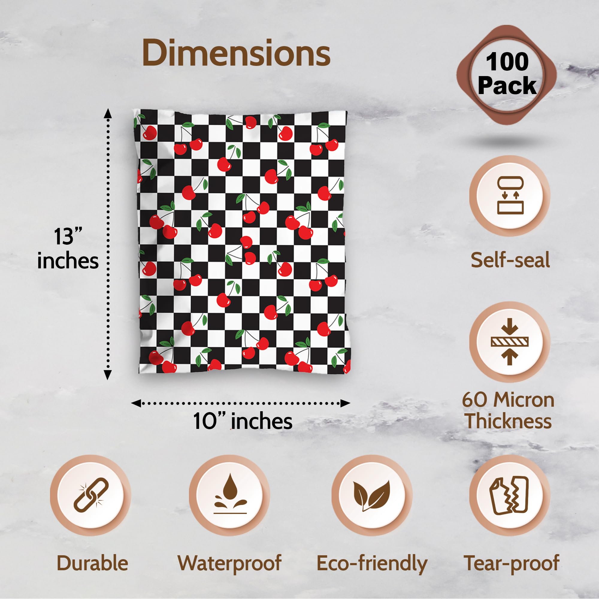 10x13 Poly Mailers - 100 Pack Shipping Bags for Small Business | Durable Packing Envelopes & Mailing Bags | Perfect for Ecommerce, Online Stores & Daily Shipping Needs [CheckeredCherry]