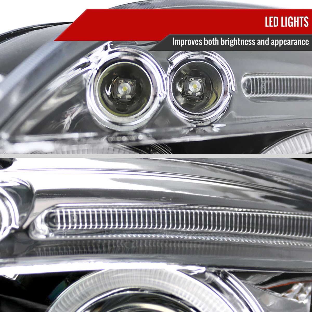 06-12 Mitsubishi Eclipse Clear Halo Projector Headlights - High Performance LED Head Light Lamps for Night Driving & Off-Road Use