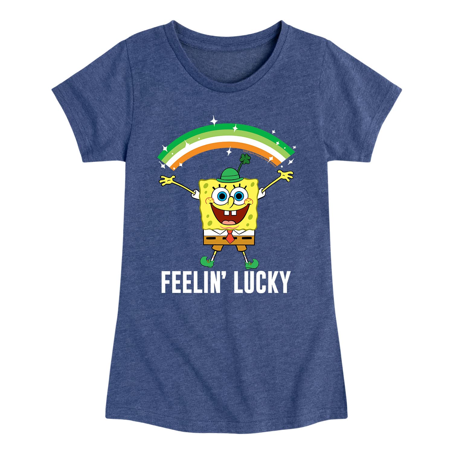 Spongebob Squarepants Feelin' Lucky Toddler & Youth Girls Short Sleeve Graphic Tee - Cute Cartoon T-Shirt for Kids - Perfect for Playdates, Birthday Parties & Everyday Wear