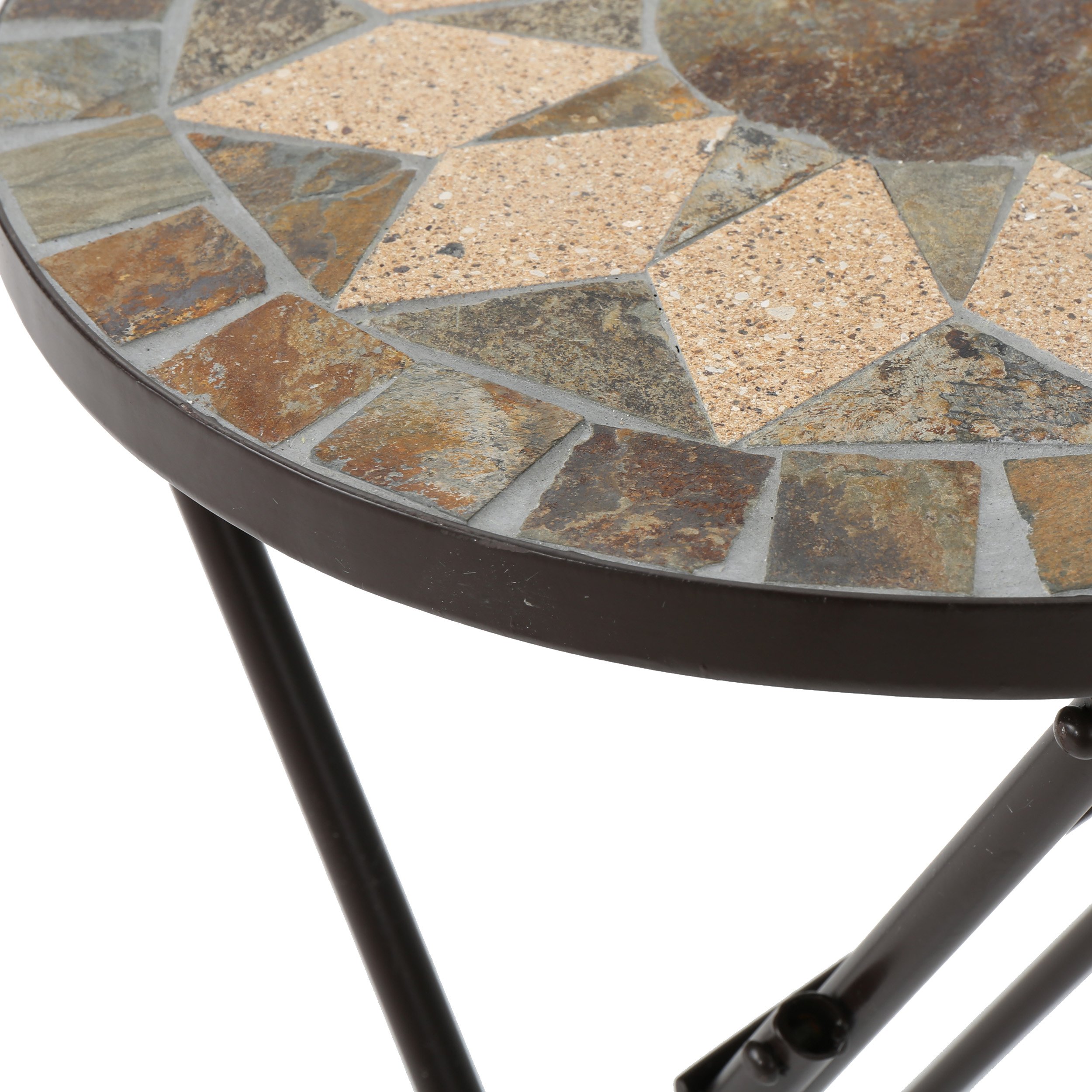 Christopher Knight Home Silvester Outdoor Stone Side Table with Iron Frame - Beige & Black - Perfect for Patio, Garden, and Poolside Decor
