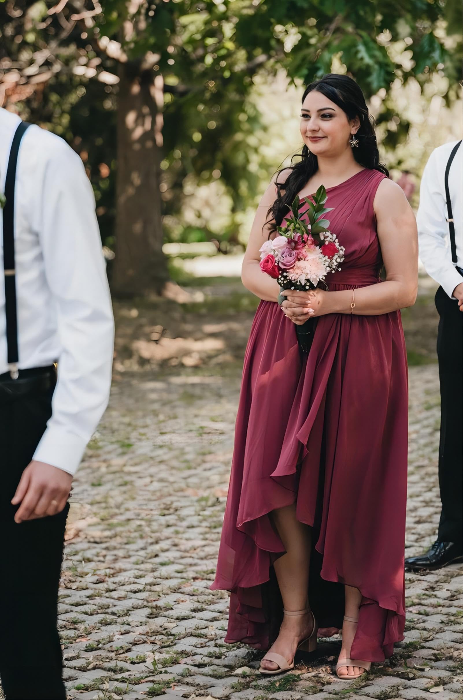 JAEDEN 2025 One Shoulder High Low Pleat Chiffon Bridesmaid Dress - Elegant Wedding Party Attire for Bridesmaids, Formal Events & Special Occasions