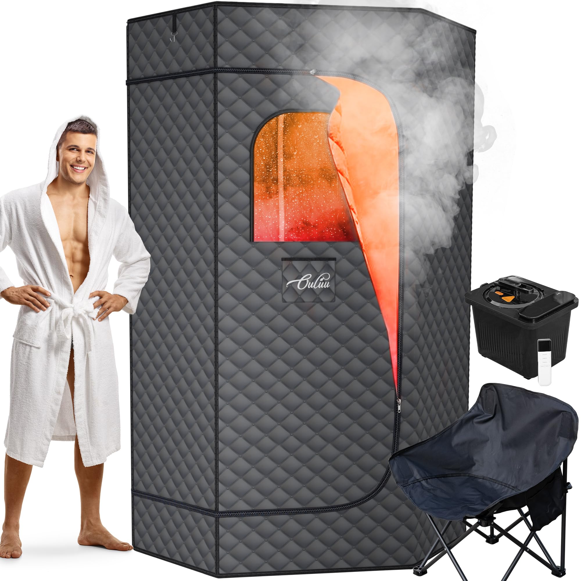 XL Portable Sauna Box with 4L Steamer - 1400W Personal Home Sauna with Large Chair & Remote Control (Gray) | Perfect for Relaxation, Detox & Weight Loss at Home