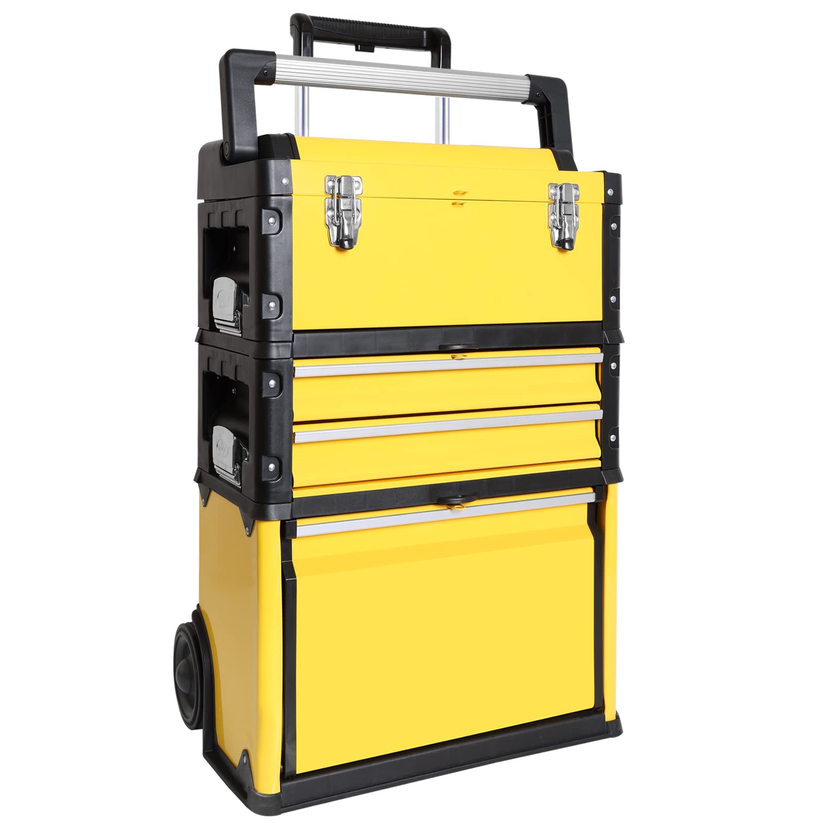 BIG RED Stackable Portable Metal Tool Box Organizer with Wheels & 2 Drawers - Heavy Duty Rolling Upright Trolley Tool Chest for Garage, Workshop, or Job Site - Yellow (ATRJF-C305ABDYR) - Perfect for Mechanics, DIY Enthusiasts & Professional Contractors