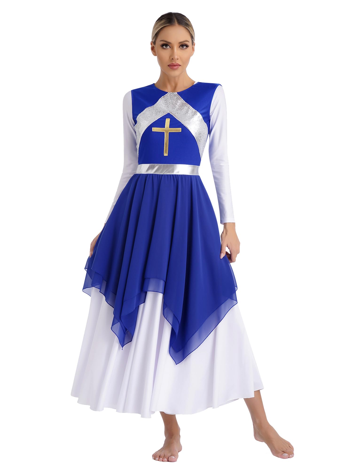 Easyforever Women's Sleeveless Praise Dance Overlay Worship Dress with Sequins - Liturgical Dancewear for Church Performances and Worship Events