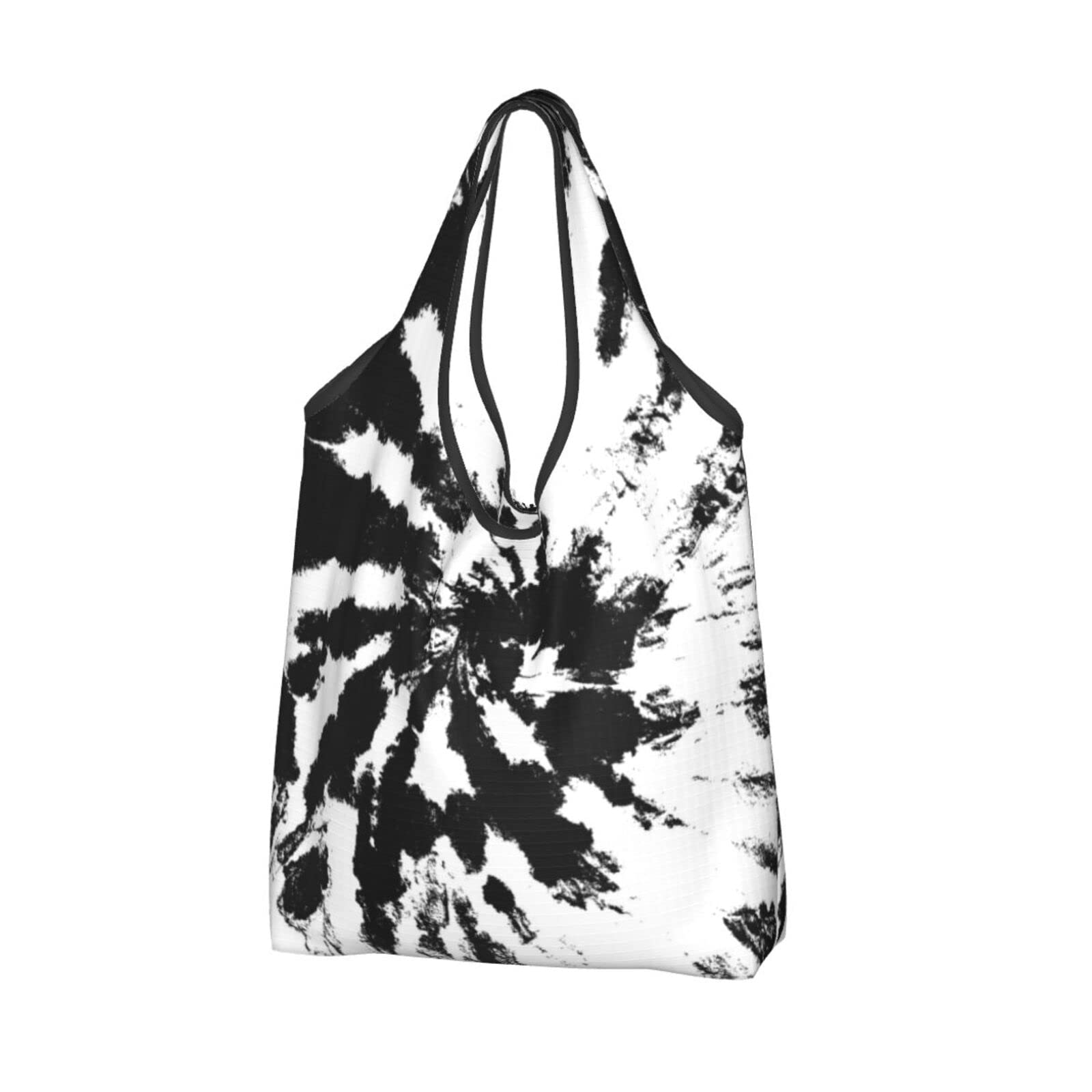 Eco-Friendly Black & White Boho Tie Dye Reusable Shopping Bags - Waterproof Grocery Totes, Large Foldable Tote Bags for Groceries, Beach & Farmers Market