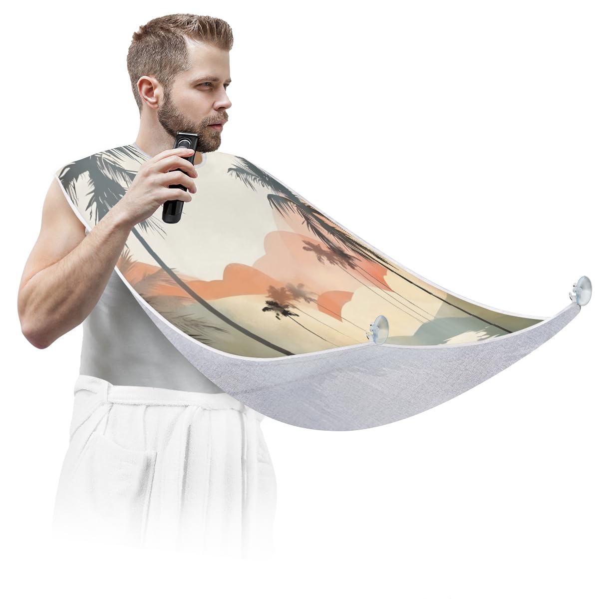 **Men's Beard Shaving Bib with Palm Tree Design - Waterproof Hair Dye Apron for Barbers & Stylists - Sink Hair Catcher for Easy Cleanup - Perfect Gift for Grooming & Makeup Artists - Use at Home or Salon**