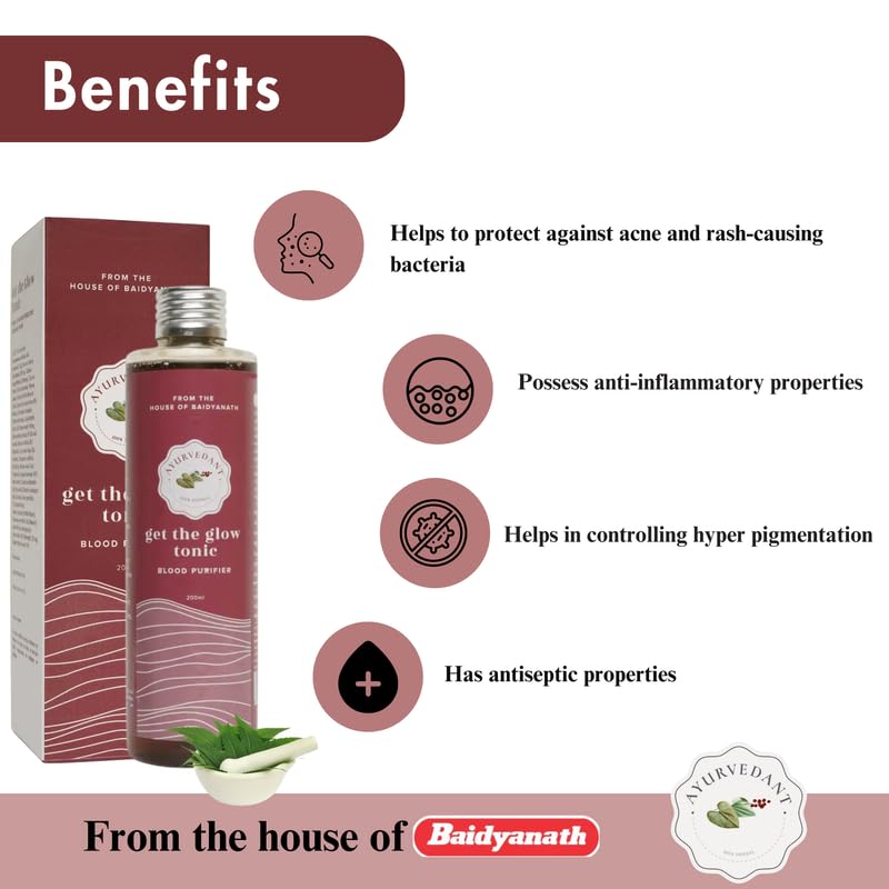 Baidyanath Ayurvedant Get The Glow Tonic Herbal Elixir 200ml - Natural Skin Brightening & Hydrating Formula for Radiant & Glowing Skin | Pack of 1 | Perfect for Daily Skincare Routine & Ayurvedic Beauty Regimen