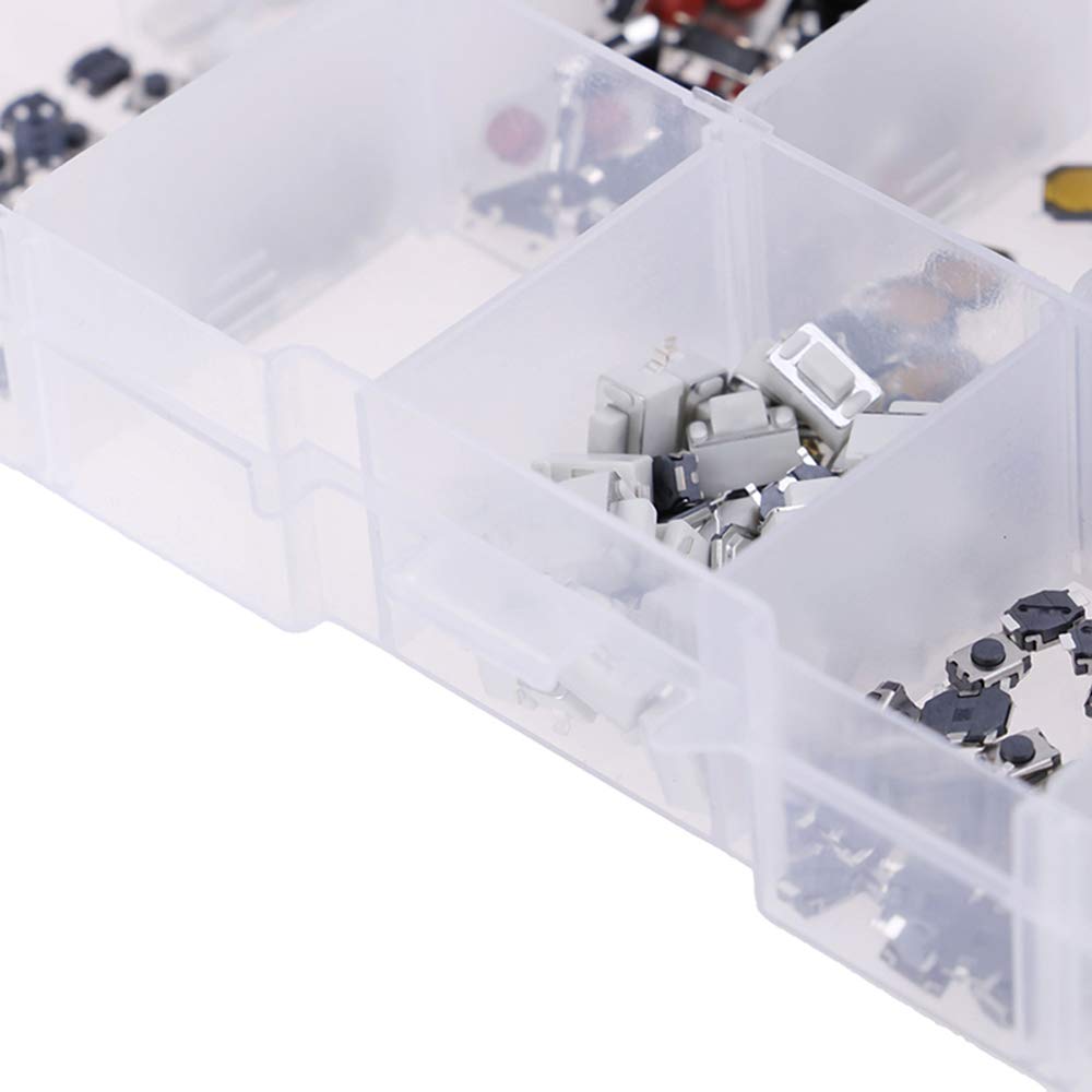 250PCS 10 Value Micro Momentary Tactile Push Button Switch SMD DIP Assortment Kit for PCB, Car Remote Control - Includes Tweezer for DIY Electronics, Arduino Projects & Circuit Board Repair
