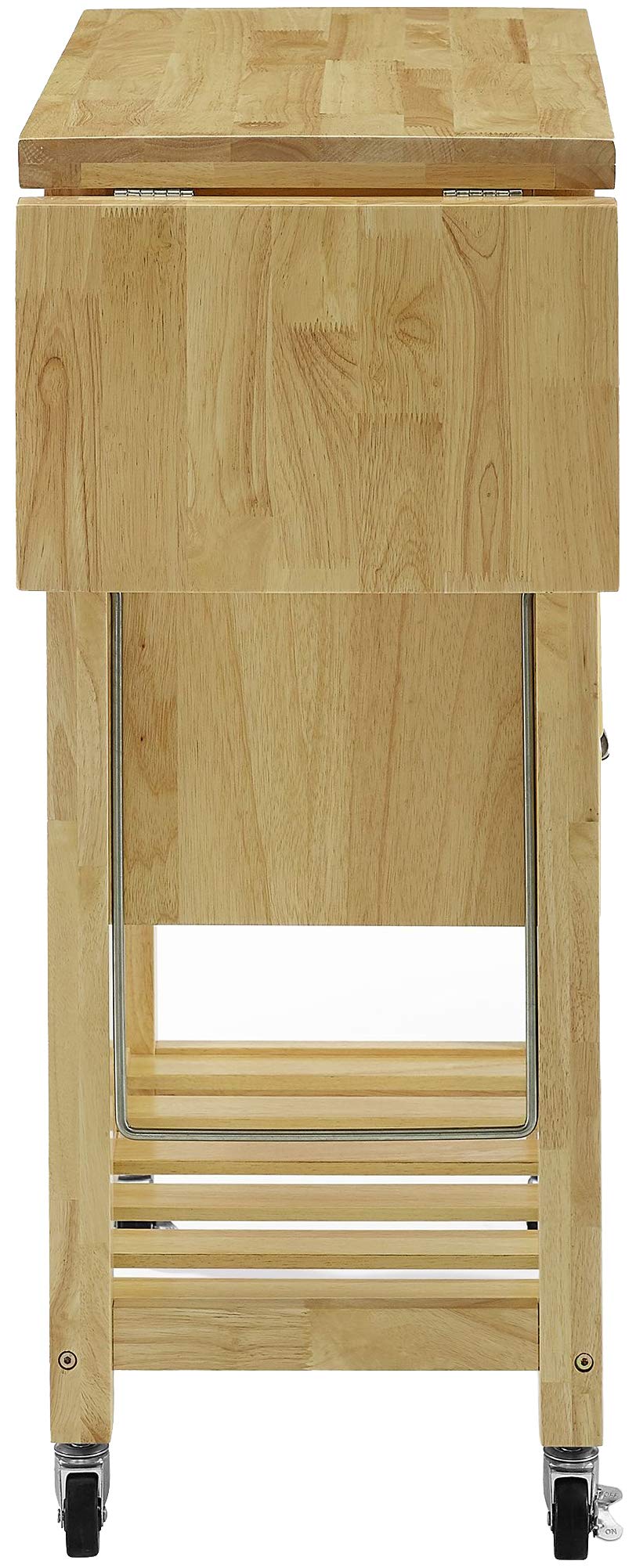 Crosley Bristol Drop Leaf Rolling Kitchen Cart with Serving Tray & Shelves - Microwave Stand, Storage Organizer for Small Spaces, Natural Wood - Perfect for Apartments, Dorms & Compact Kitchens