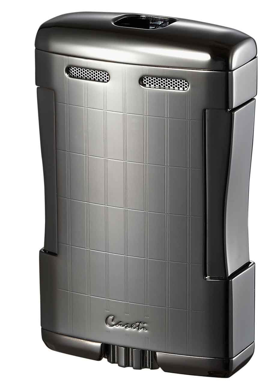 Caseti Sparta Satin Gunmetal Triple Flame Torch Lighter - Windproof Refillable Butane Lighter for Cigars, Candles & Outdoor Use