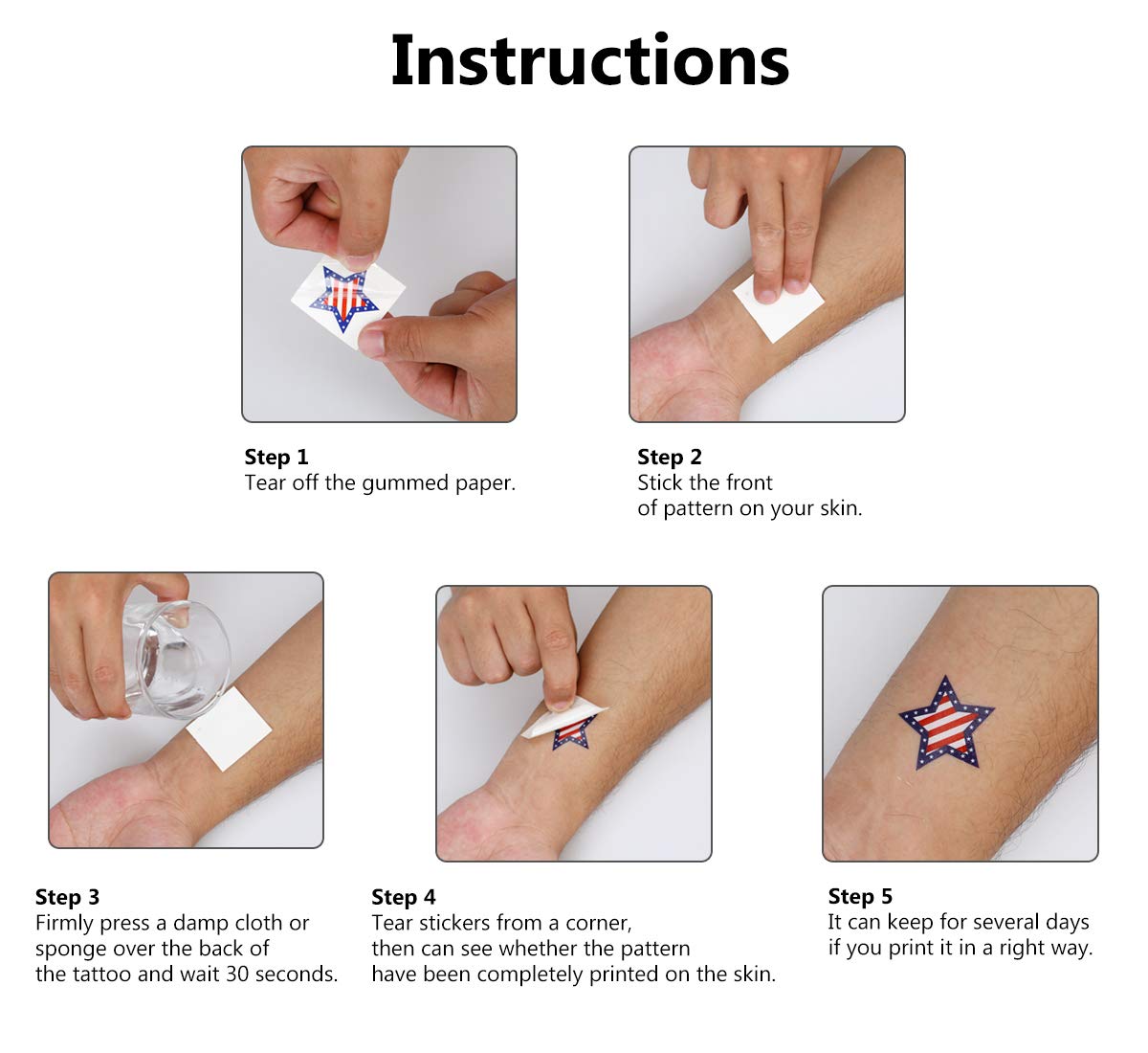 192PCS Patriotic Temporary Tattoos for 4th of July - American Flag Themed Independence Day Party Supplies, Memorial Day Decorations - Perfect for Independence Day Celebrations, BBQs, Pool Parties and Patriotic Events