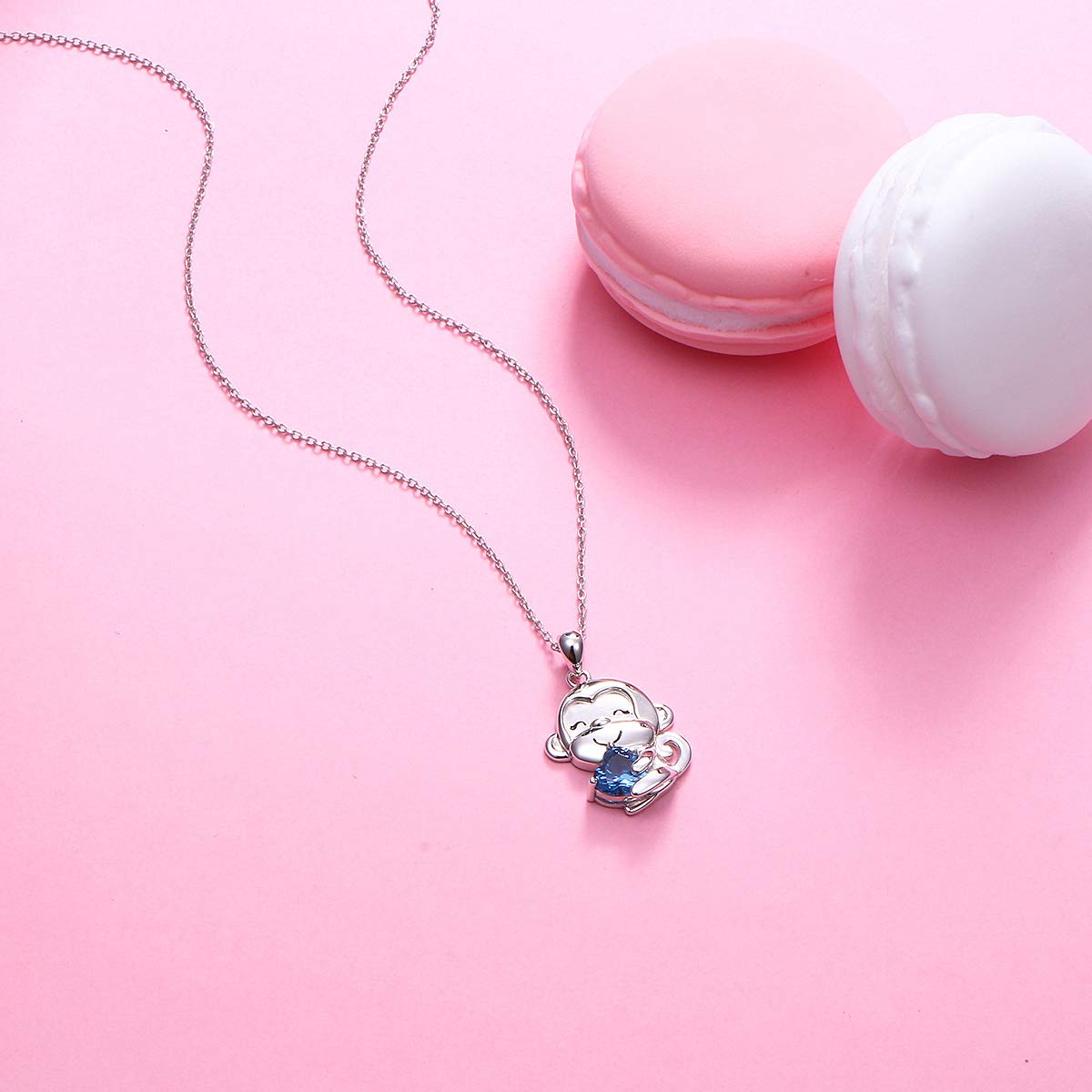 Flyow Monkey Jewelry Set - 925 Sterling Silver Monkey Necklace & Stud Earrings for Women & Girls | Cute Animal-Themed Gift for Birthday, Christmas & Everyday Wear