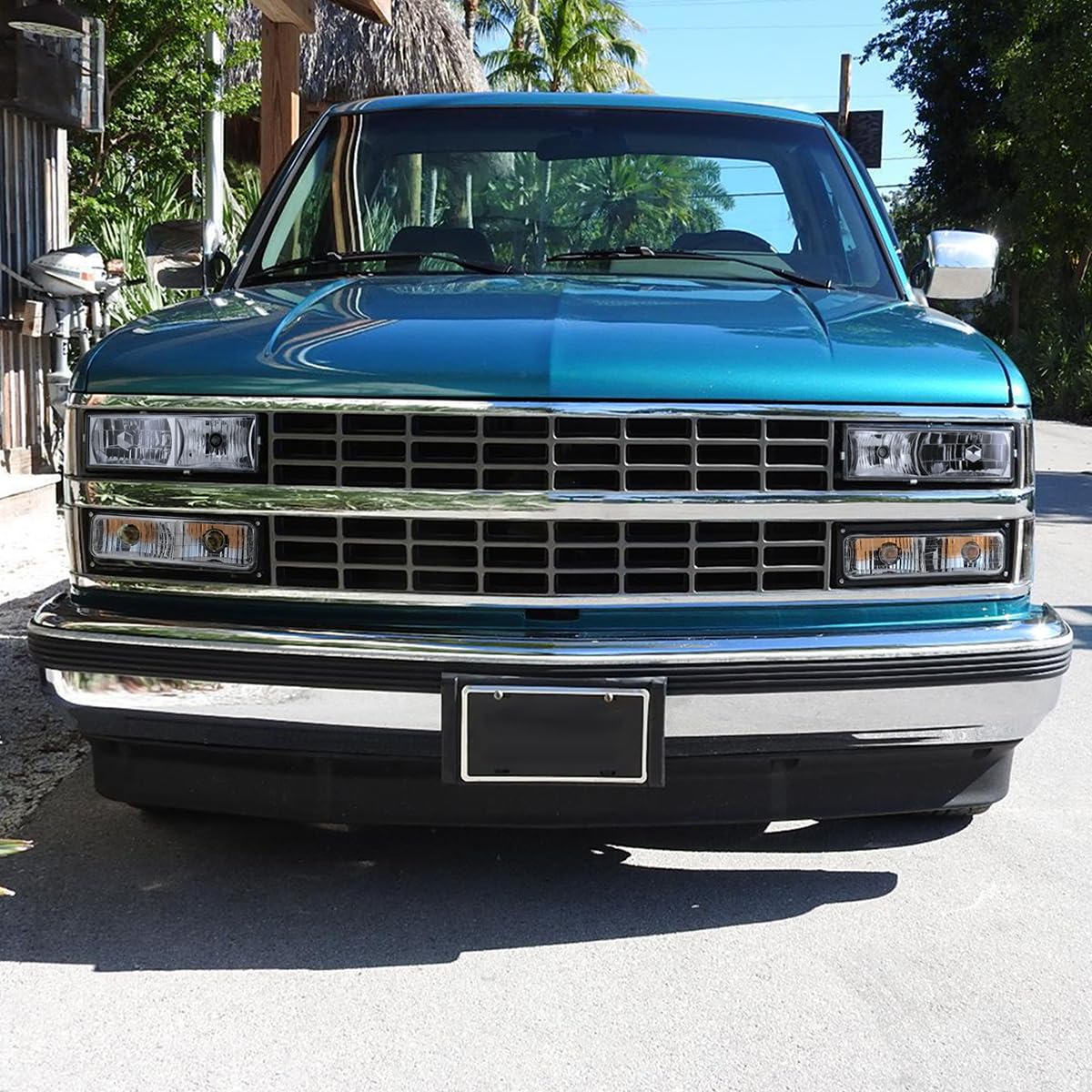 Spec-D Tuning Chrome Headlights, Bumper Lights & Corner Lights for 1988-1993 Chevy C10 Pickup C/K 1500 2500 3500 Silverado Sierra - Left & Right Headlamp Assembly - Upgrade Your Truck's Style & Night Visibility (Perfect for Off-Roading, Night Driving & Car Shows)