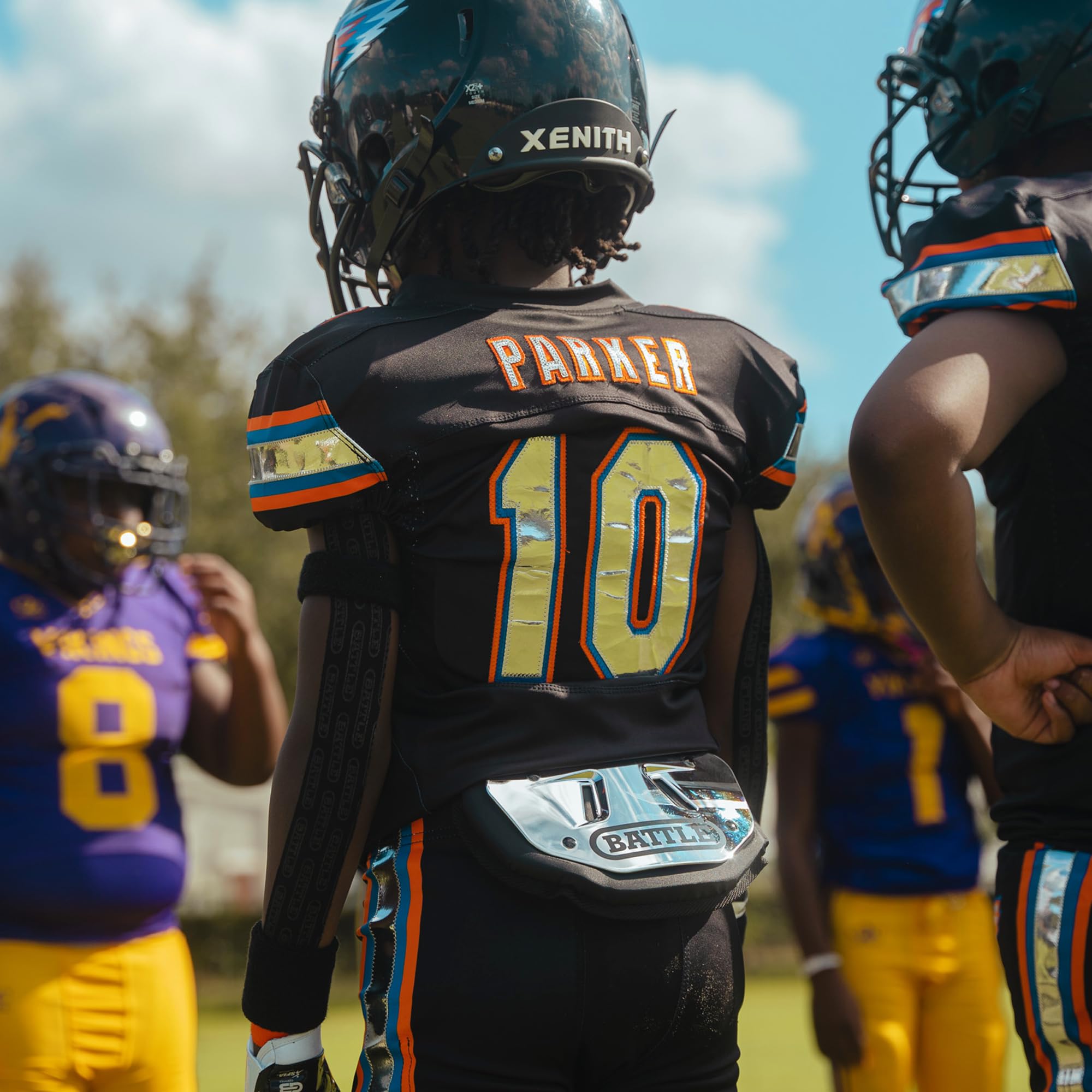 Battle Sports Chrome Football Back Plate – Hard Shell Lower Back Protector with Contoured Foam for High-Impact Protection | Adult & Youth Football Gear | Perfect for Tackling, Blocking & Contact Drills