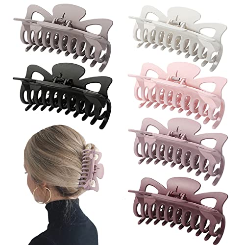 6 Pack Large Hair Claw Clips for Women - 4.7 Inch Long Matte Big Claw Clips for Thick Hair, Banana Hair Clips with Strong Hold & Non-Slip Grip, Neutral Color Jumbo Jaw Clip Hair Accessories (Color Set 1) - Perfect for Updos, Ponytails & Everyday Hairstyles