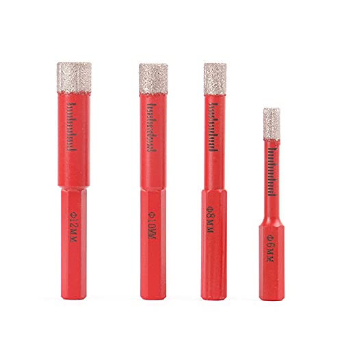 6/8/10/12mm Vacuum Brazed Diamond Dry Drill Bits - Hex Shank Hole Saw Cutter for Granite, Marble, Ceramic Tile & Glass - Perfect for DIY Home Renovation, Stone Countertop Installation & Glass Art Projects