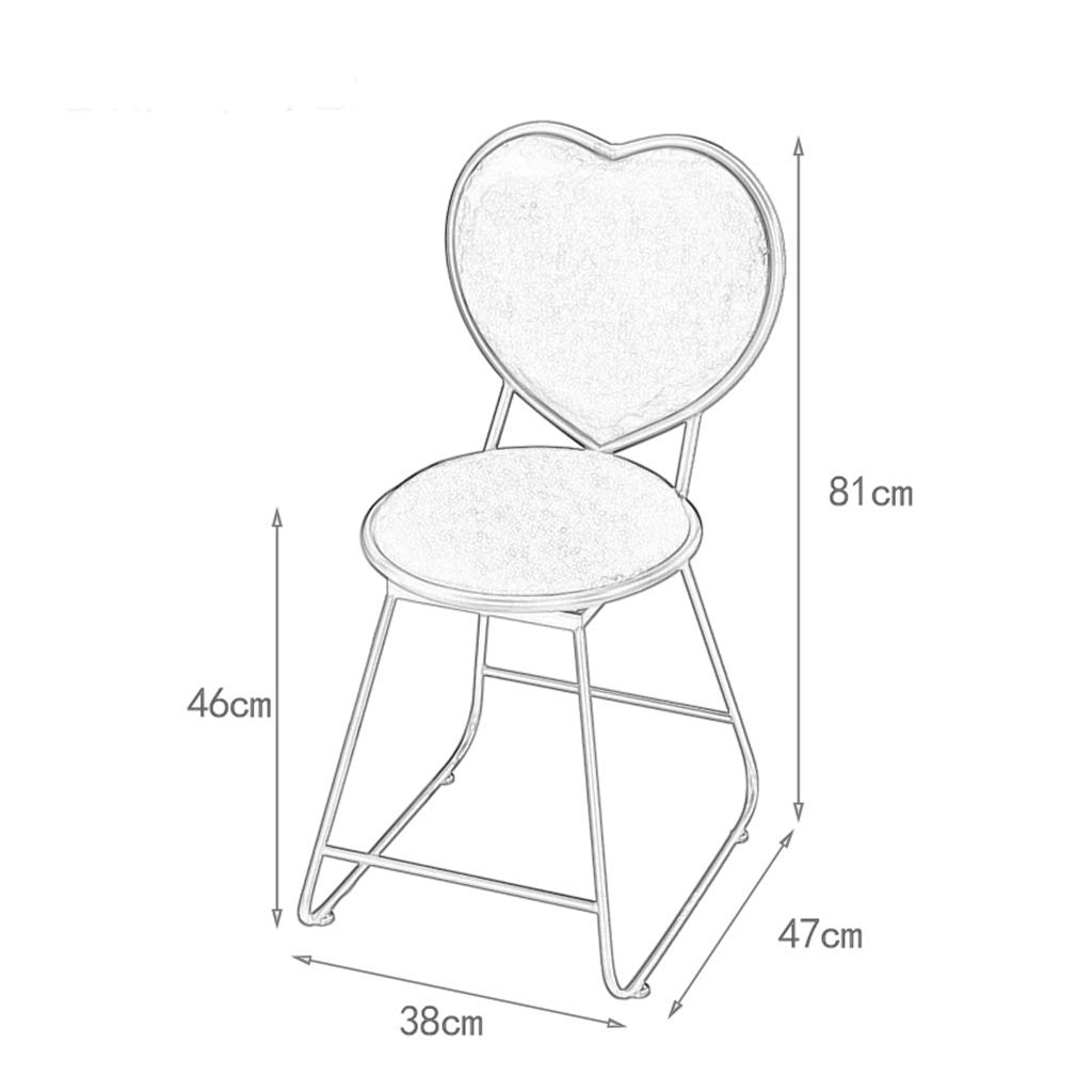 Heart-Shaped Backrest Makeup Chair - Golden Metal Dressing Table Stool with Pink Flannel Upholstery for Kids Room, Reading Nook & Vanity Decor | Perfect for Bedroom, Salon, and Beauty Studio
