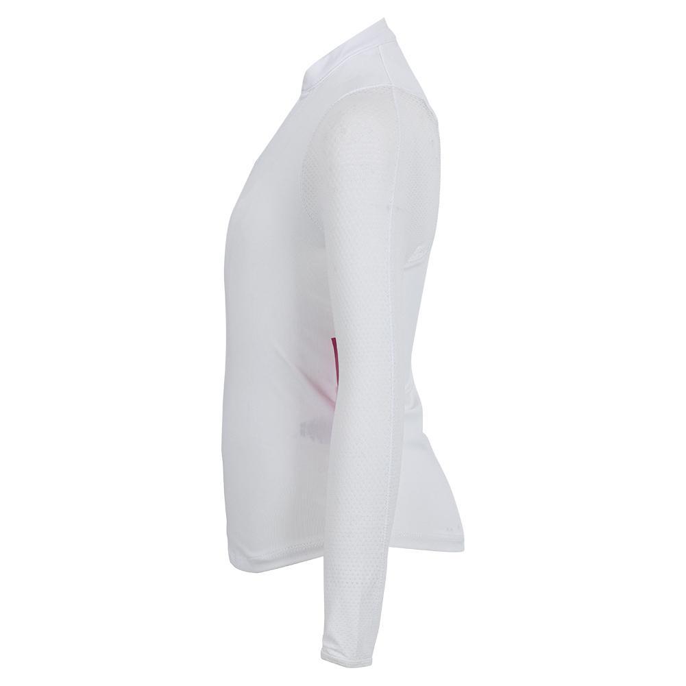 Girls' Mandarin Collar Long Sleeve Tennis Top - White Cotton Athletic Shirt for Junior Tennis Practice & Casual Wear