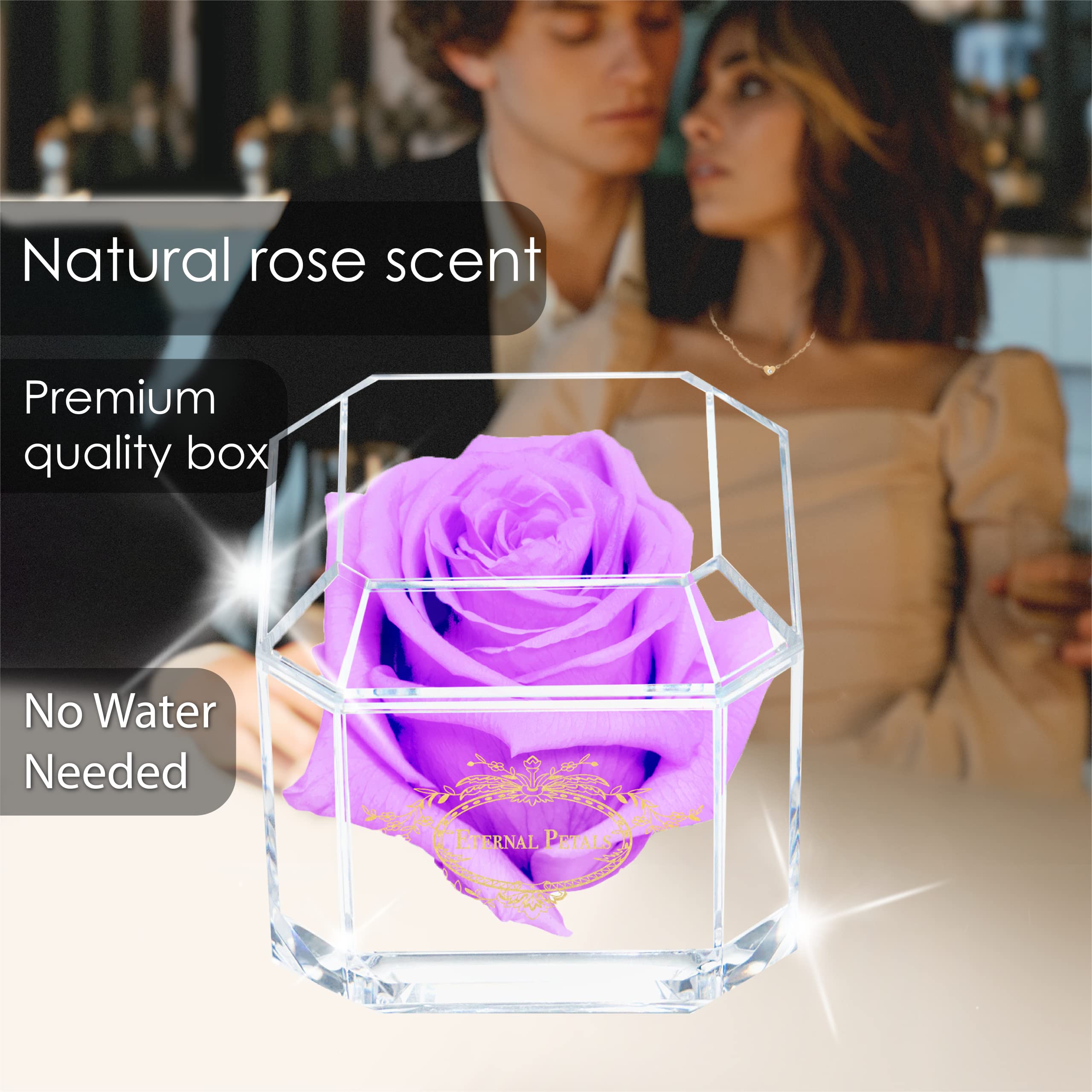 Eternal Petals - 100% Real Preserved Rose That Lasts 3+ Years | Handmade in UK | 24K Gold Plated Lilac Rose Gift | Perfect for Anniversaries, Weddings & Romantic Occasions